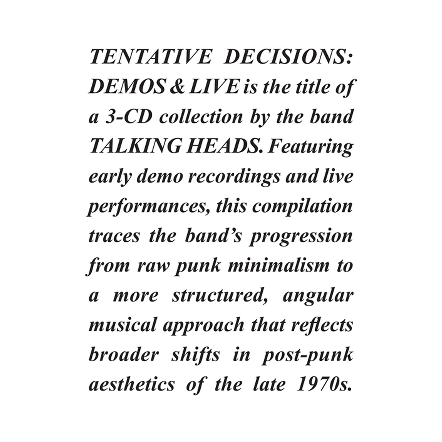 Talking Heads - Tentative Decisions: Demos & Live 2xLP