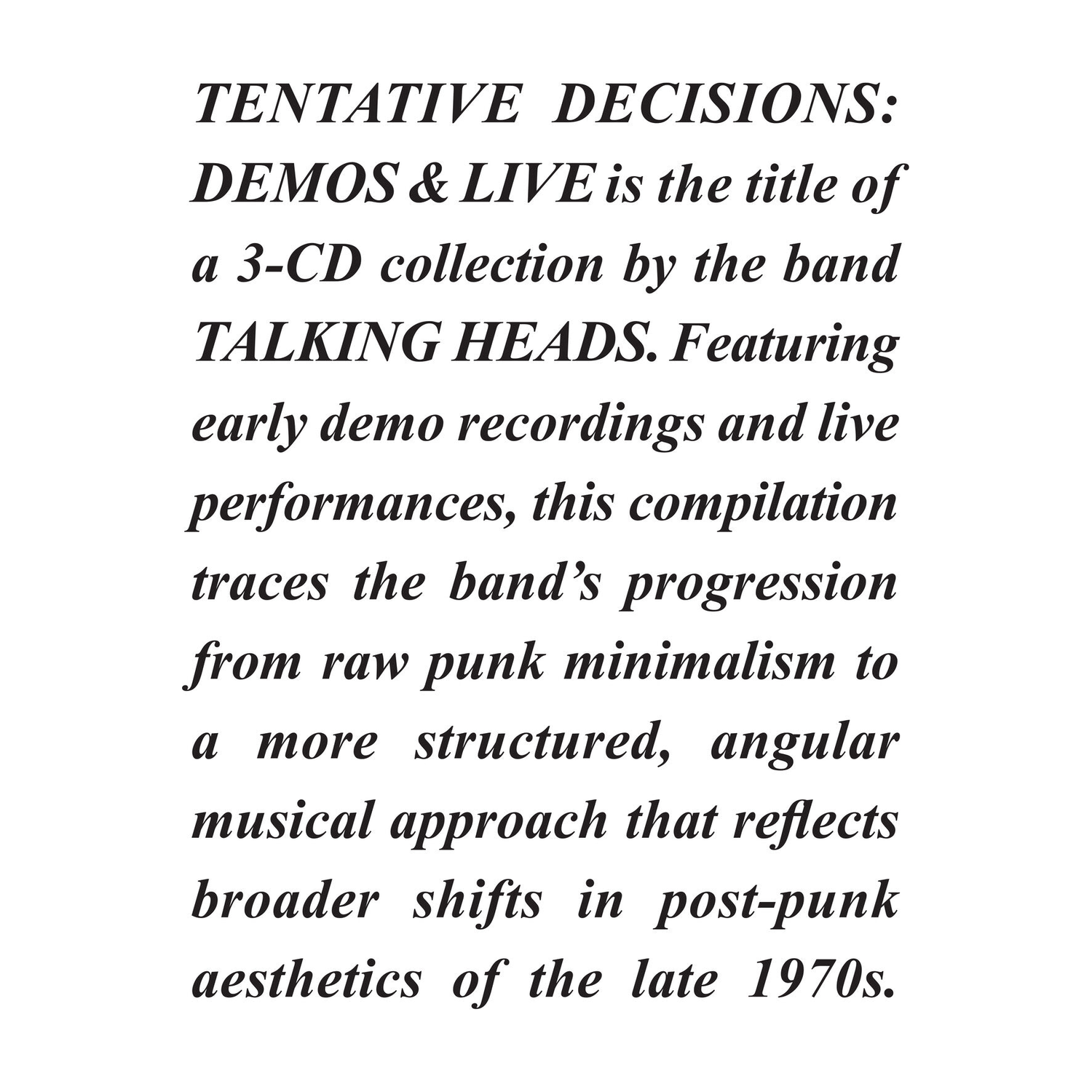 Talking Heads - Tentative Decisions: Demos & Live (CD)
