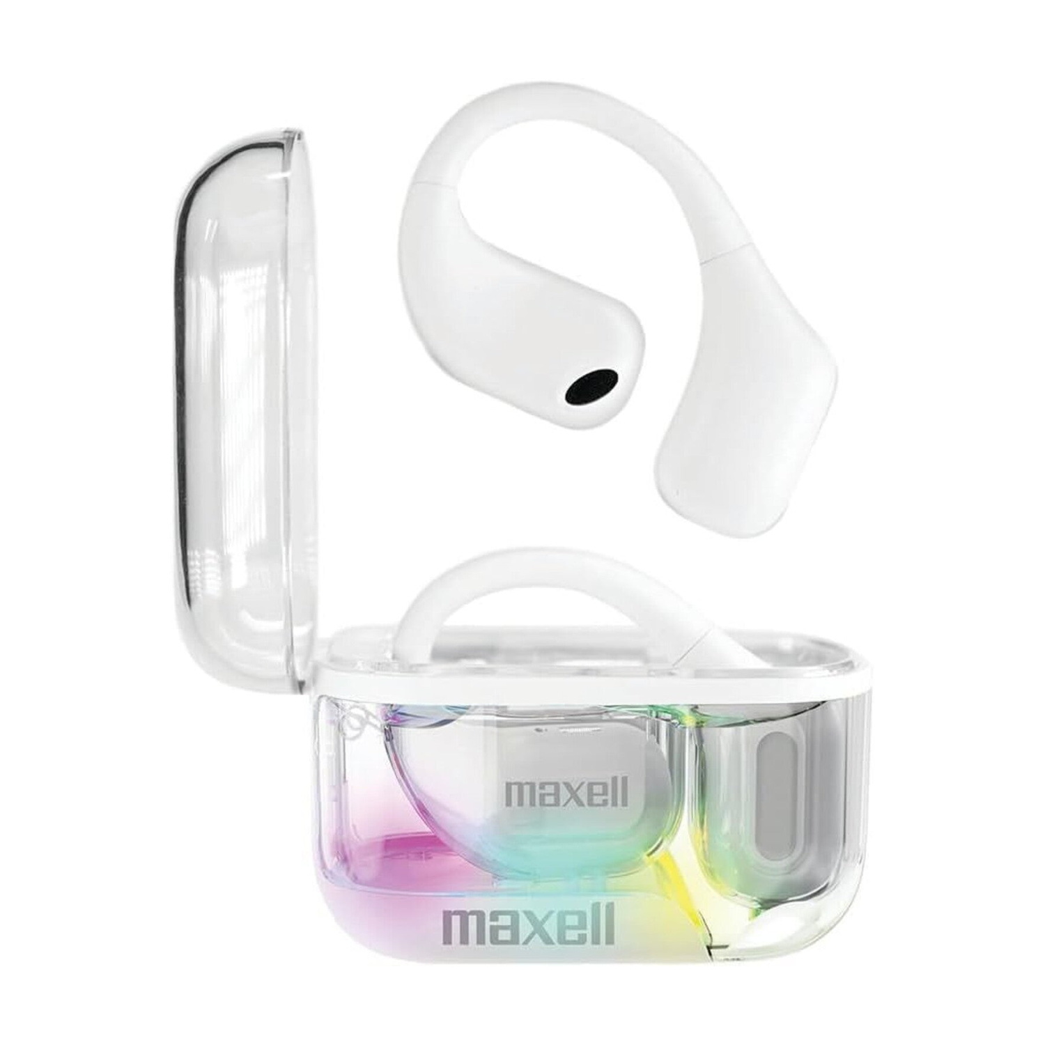 Maxell OWS-W Pro Bluetooth Open Earhooks Wireless Earbuds with Light Up Charging Case