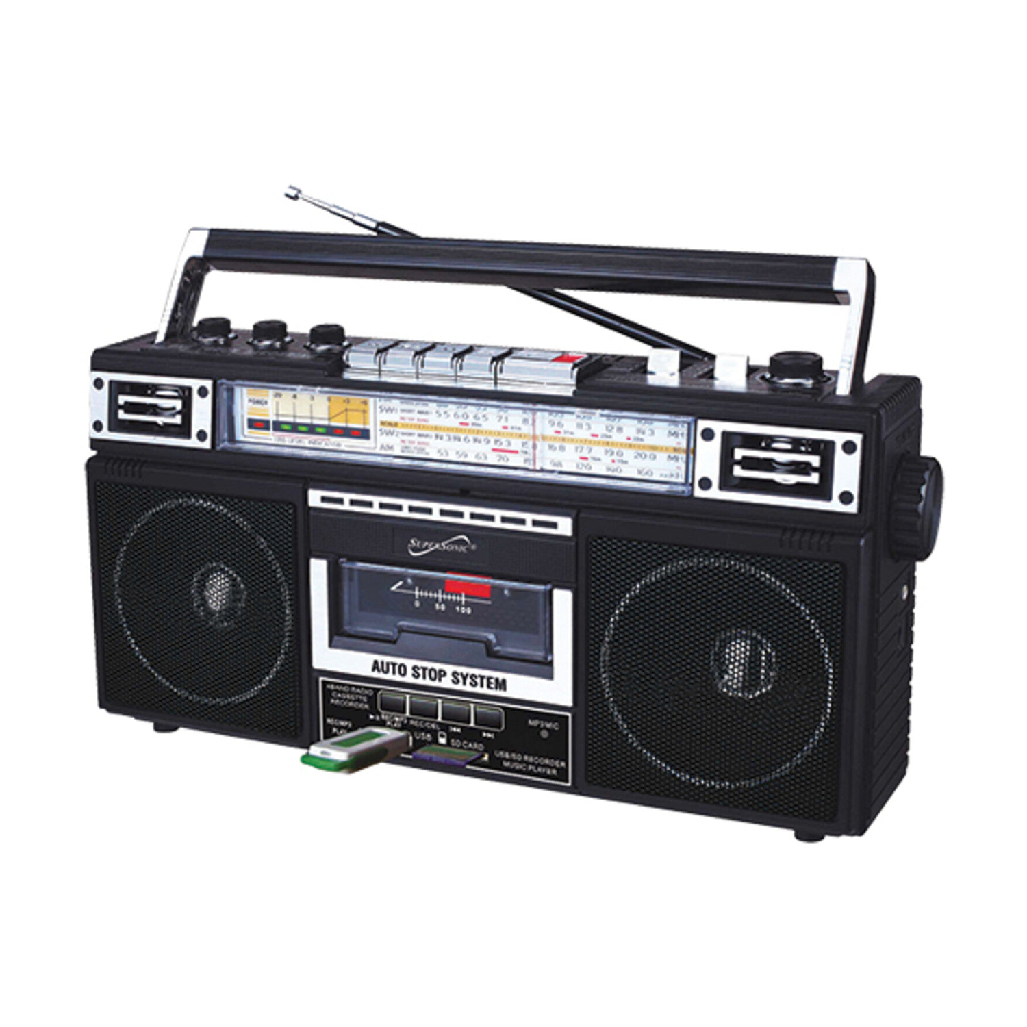 SuperSonic SC-3201TBT Bluetooth Retro 4 Band Radio Cassette USB