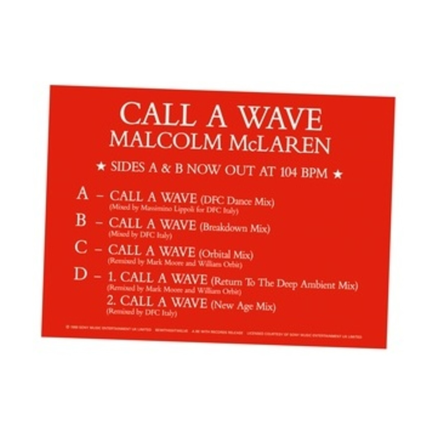 Malcolm McLaren & the Bootzilla Orchestra - Call A Wave Remixes 2x12