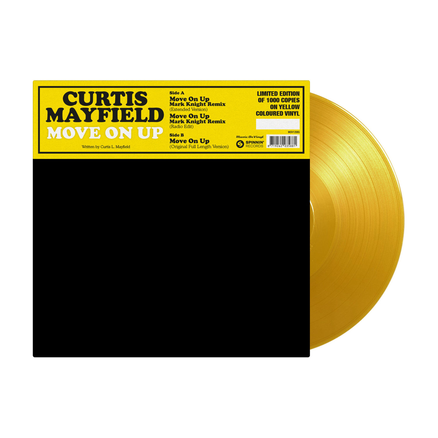 Curtis Mayfield - Move On Up (Mark Knight Remix) (Yellow Vinyl) — 12" vinyl album cover