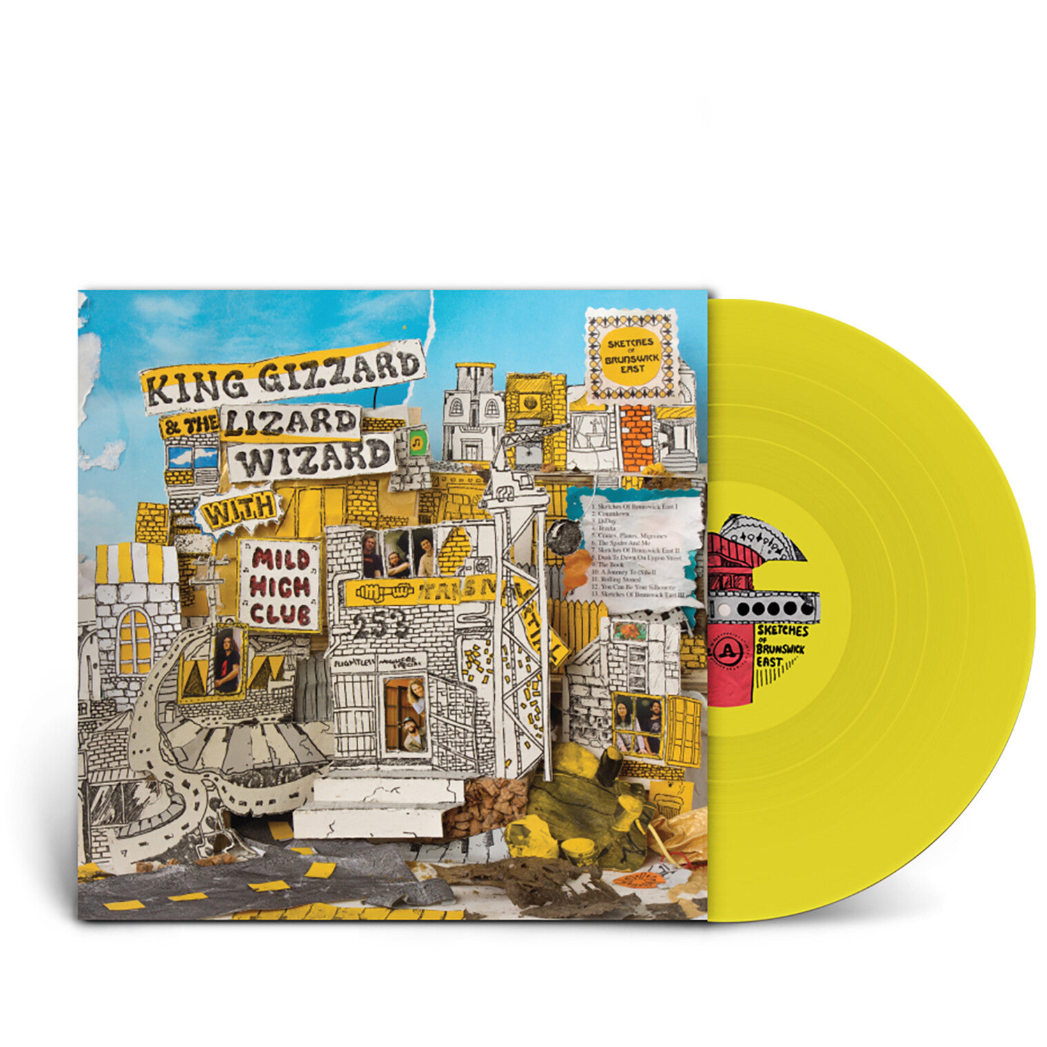 King Gizzard & the Lizard Wizard - Sketches of Brunswick East - Injection Molded Pet Ecosonic (Yellow Vinyl) — vinyl LP album cover