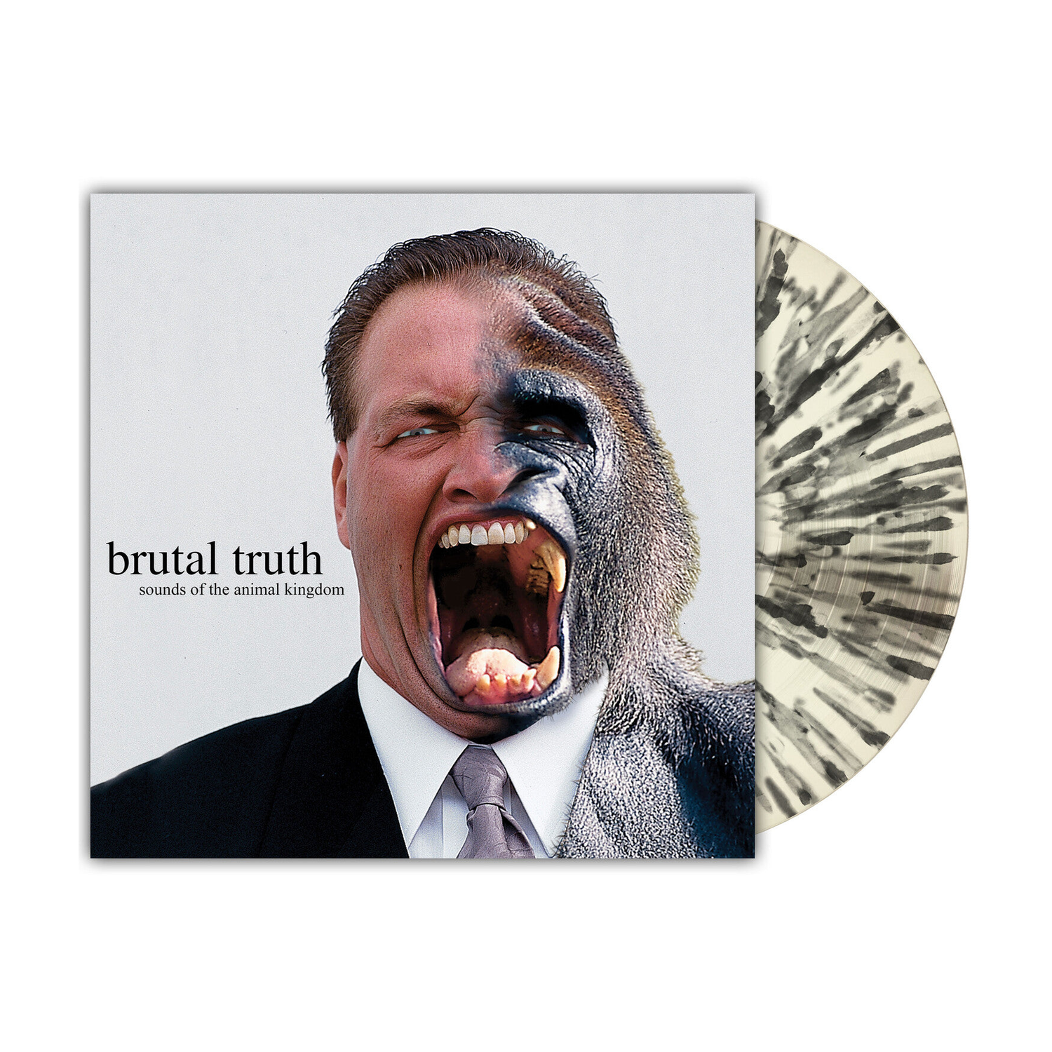 Brutal Truth - Sounds Of The Animal Kingdom (White Splatter Vinyl) — vinyl LP album cover