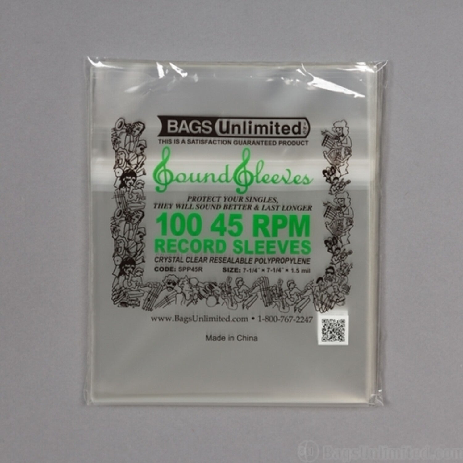 Bags Unlimited SPP45R - 7 IN 45 RPM Outer Record Sleeve - Resealable - 100 CNT