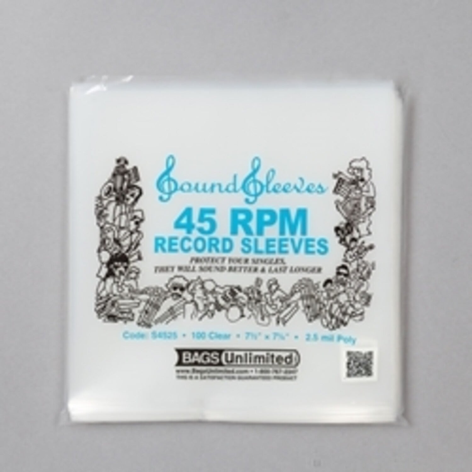 Bags Unlimited S4525 - 7 Inch 45 RPM Record Outer Sleeve - 100 Count