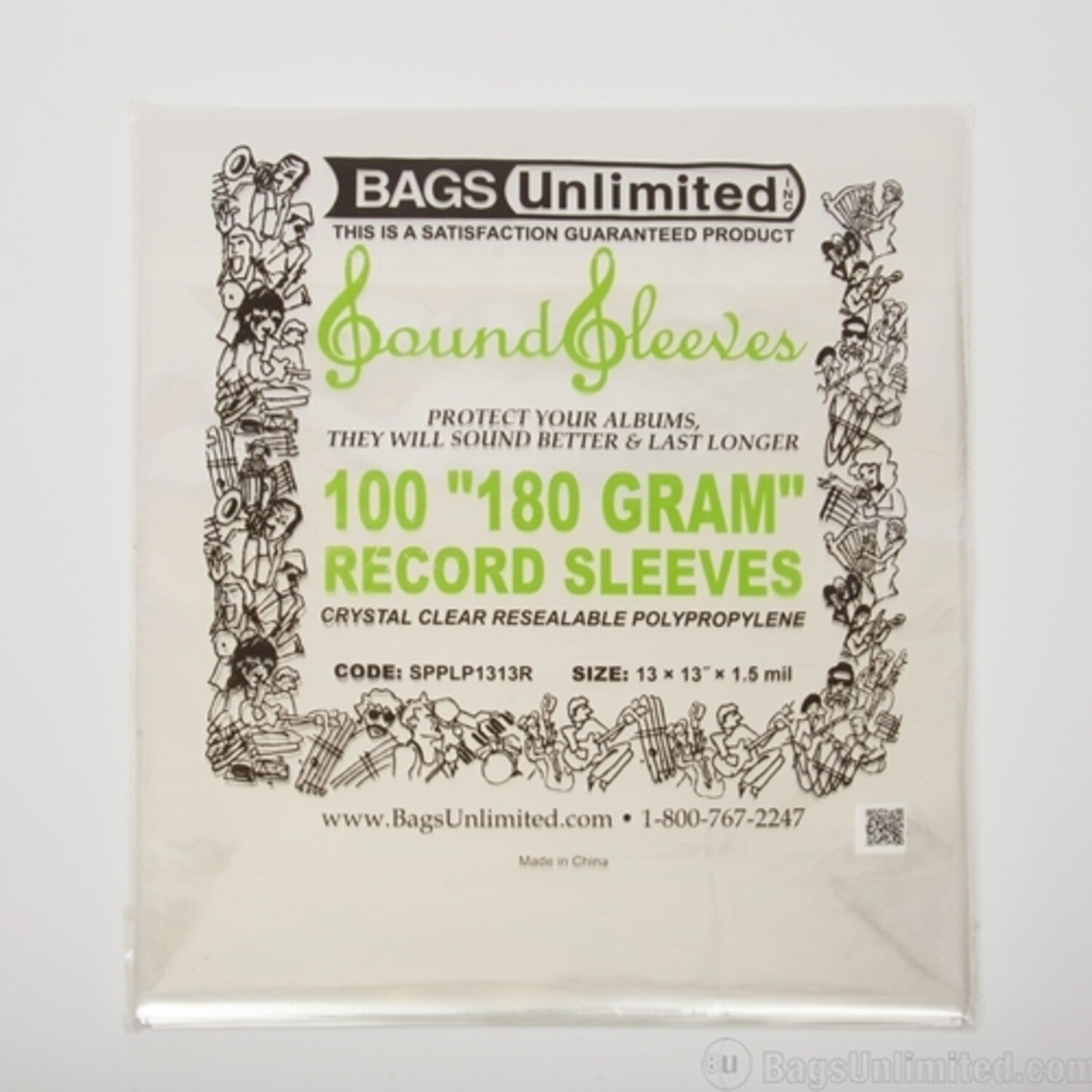 Bags Unlimited SPPLP1313R2 - 12 Inch 180G LP Jacket Sleeve - Resealable - 100 CNT