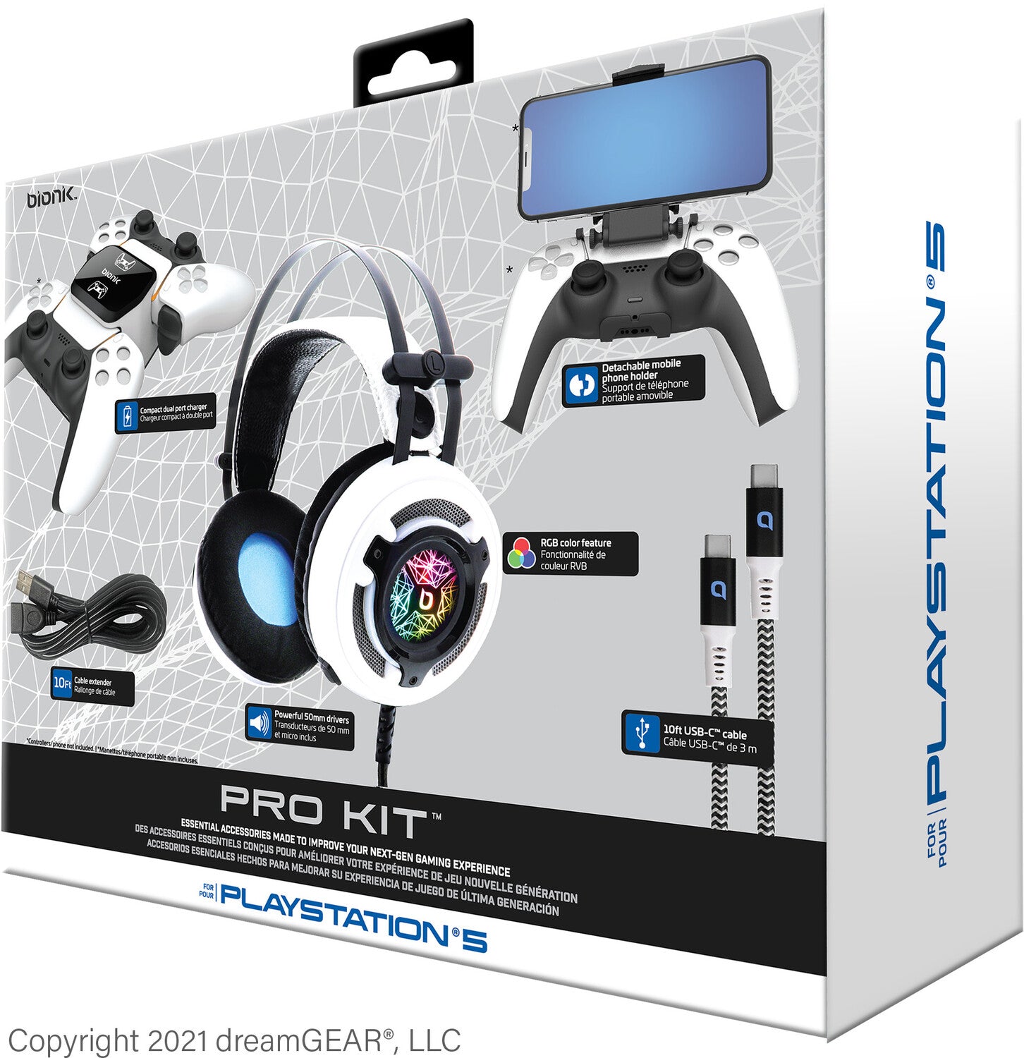 PlayStation 5 Accessory: BIONIK PRO Essential Accessories - Headset, Charge Base, and Cable