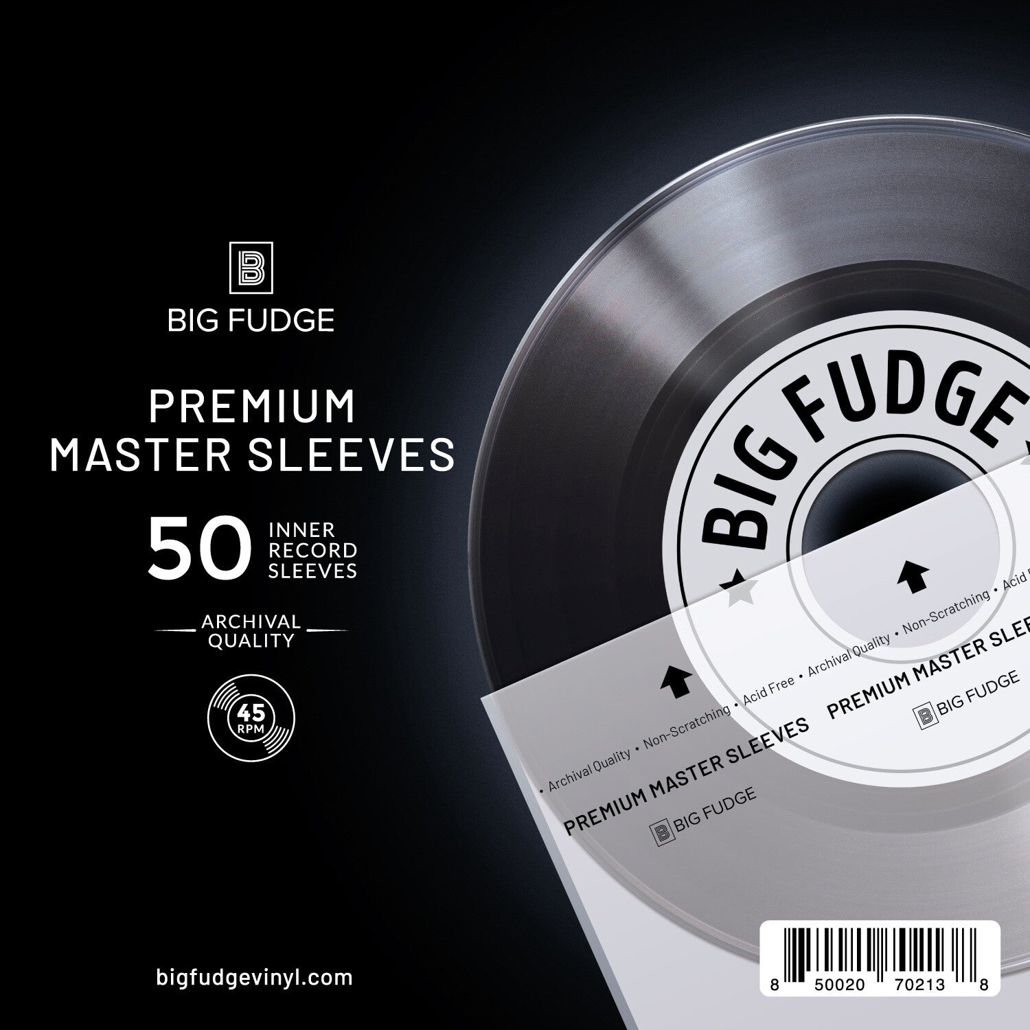 Big Fudge BFPIS7x50US 7 Inch 45RPM Vinyl Record Premium Master Inner Sleeves 50 Pack