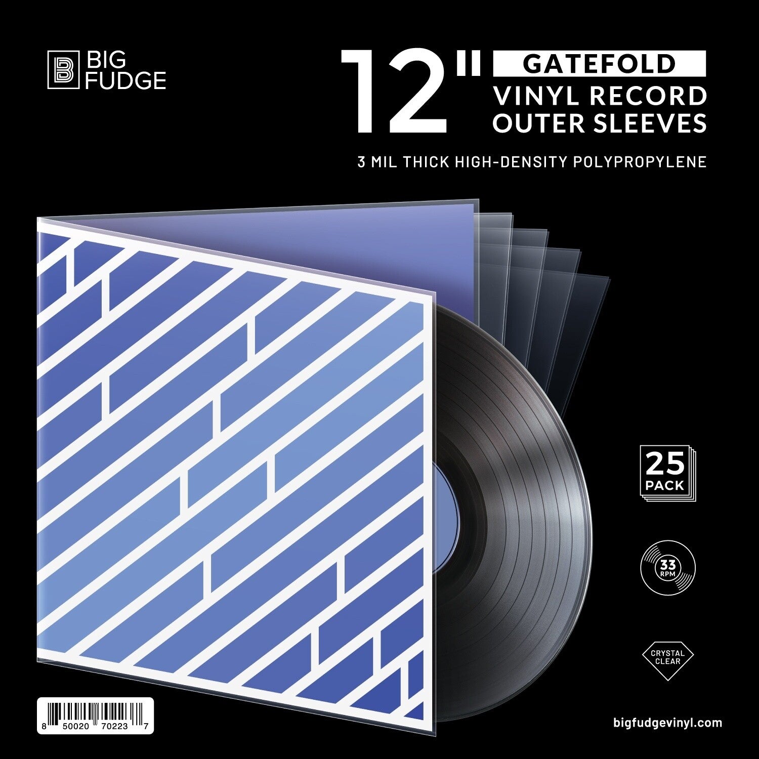 Big Fudge BFGFS12x25US 12-inch Vinyl LP Record Gatefold Outer Sleeves 25 Pack Crystal