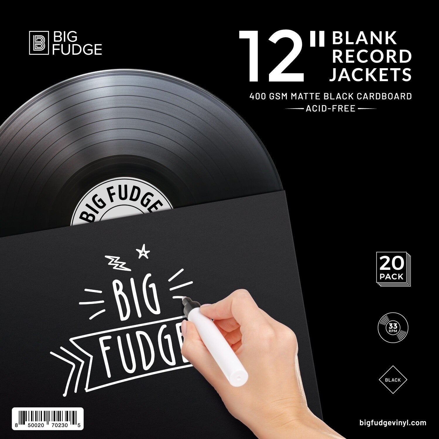 Big Fudge -B-12x20US 12-inch Vinyl LP Record Blank Jackets 20 Pack Matte