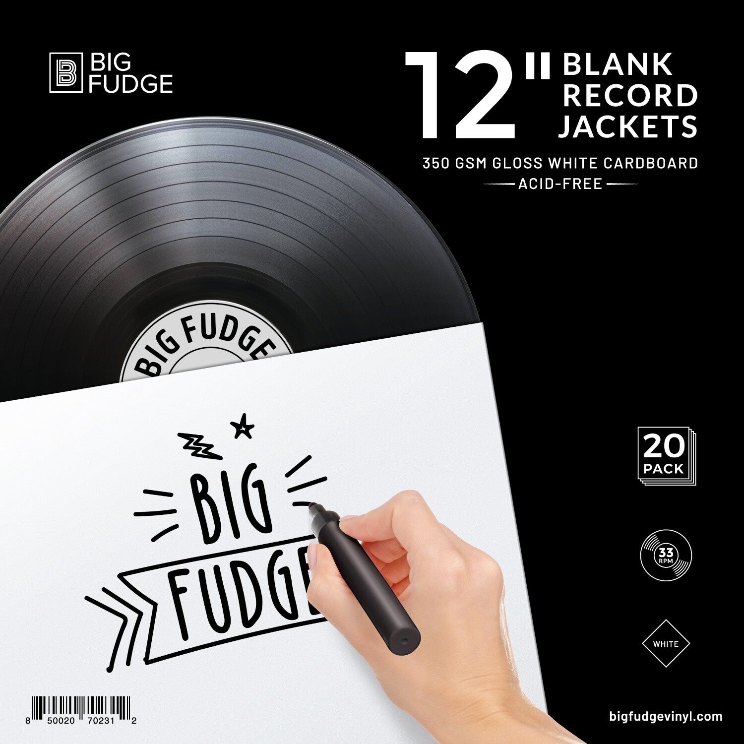 Big Fudge -W-12x20US 12-inch Vinyl LP Record Blank Jackets 20 Pack Matte