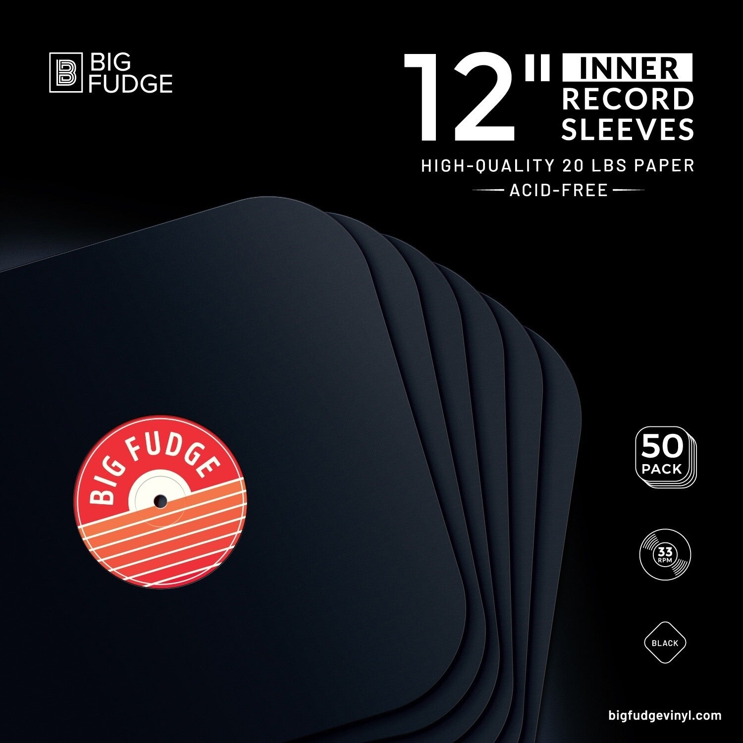 Big Fudge -B12x50US 12-inch Vinyl LP Record Round Corner Inner Sleeves 50 Pack