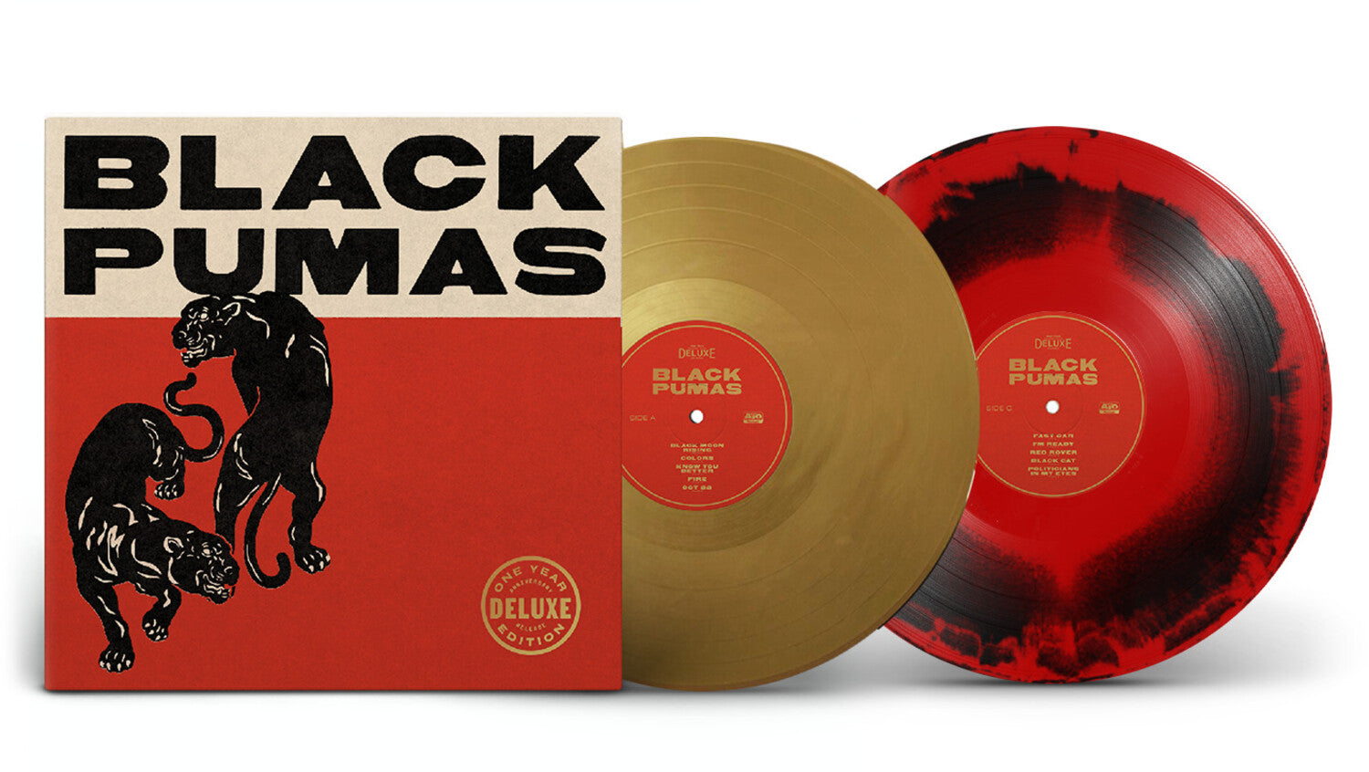 Black Pumas - Gold / Black & Red Marbled 2xLP (Red Vinyl)