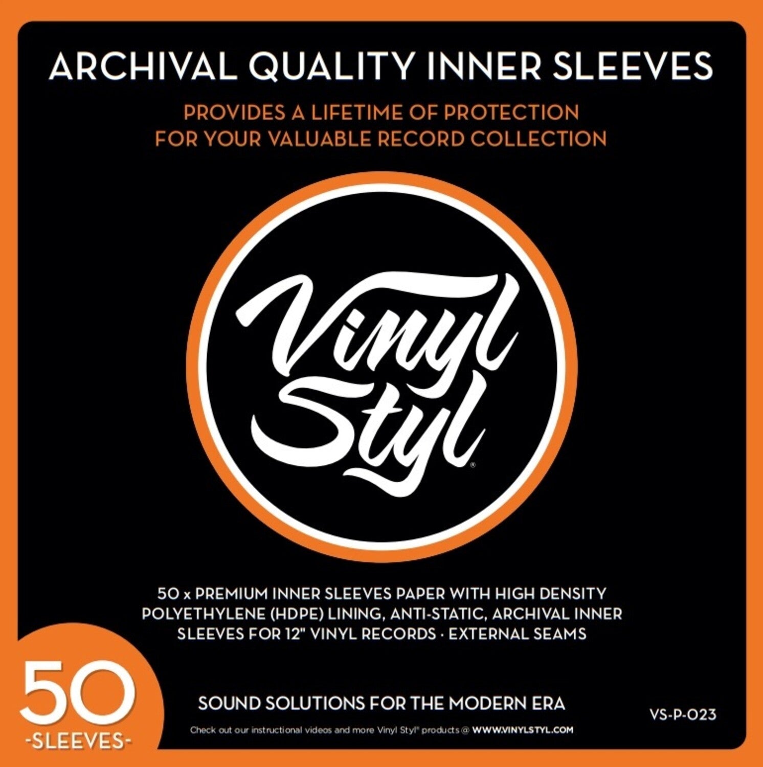 Vinyl Styl® VS-P-023 12 Inch Archival Inner Record Sleeves - Lined - 50 Count