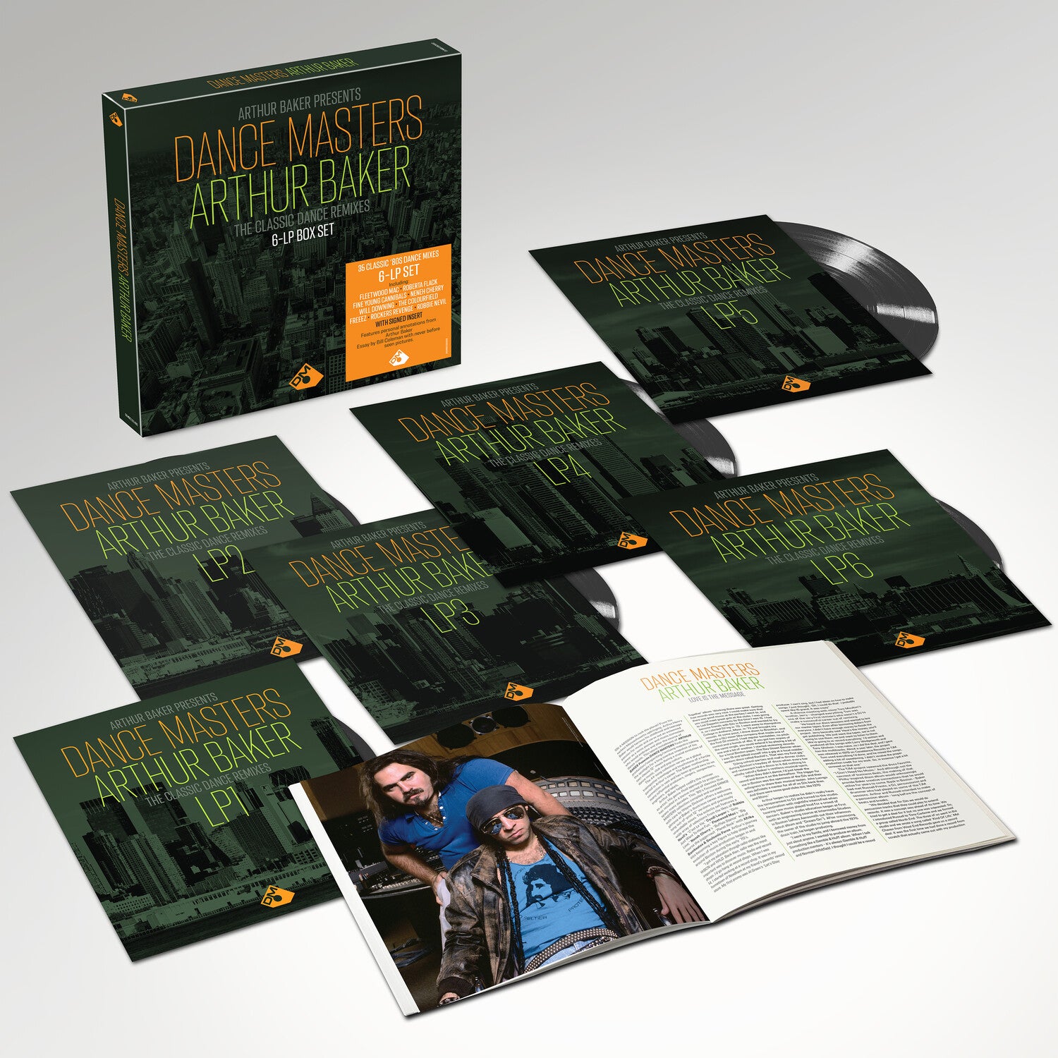 Arthur Baker Presents Dance Masters: Classic Dance - Arthur Baker Presents Dance Masters: Arthur Baker The Classic Dance Remixes - Boxset, Lift Off Lid Box Set, 16pp Booklet, 140-gram Black Vinyl, Signed insert 6xLP
