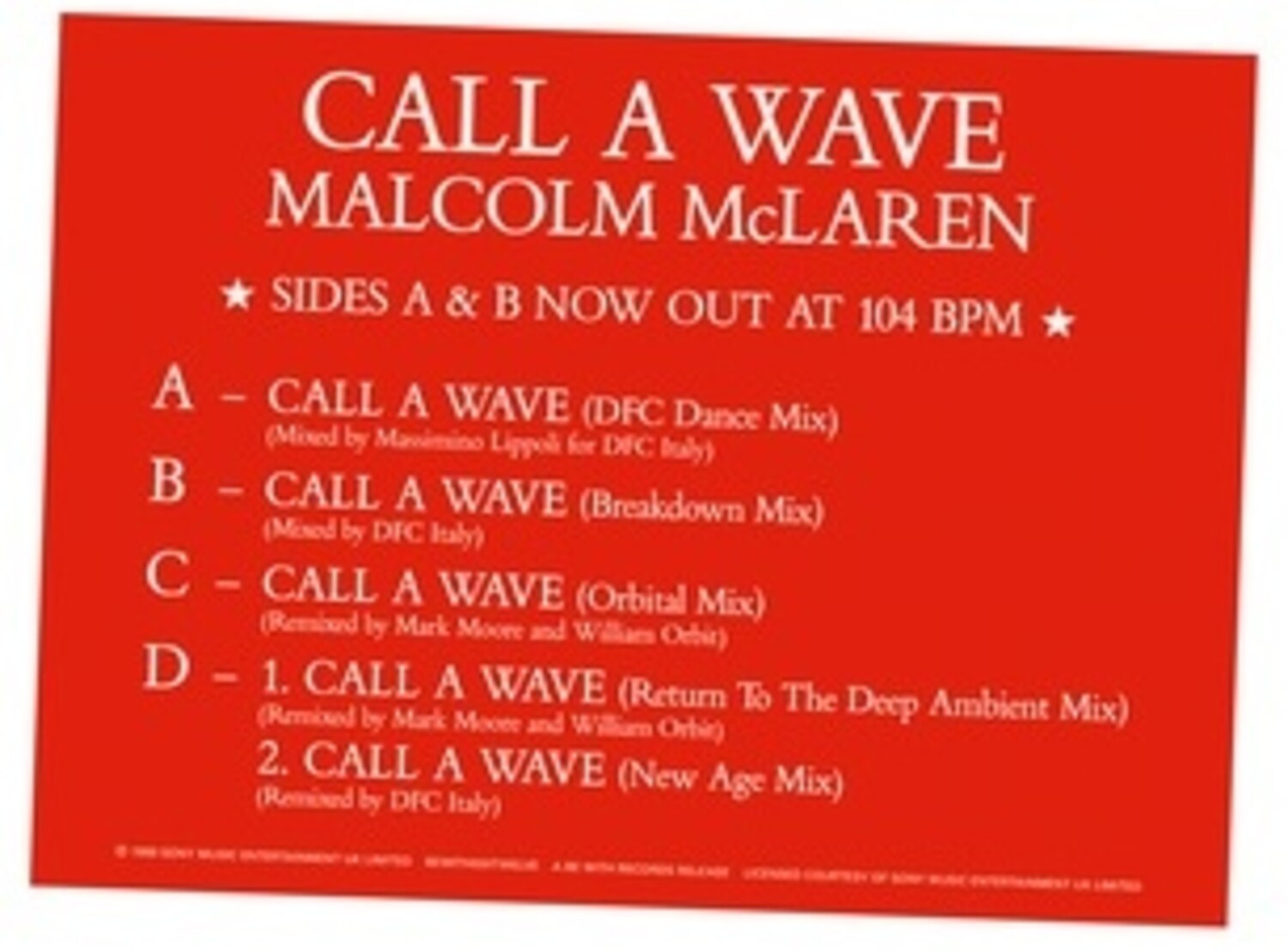 Malcolm McLaren & the Bootzilla Orchestra - Call A Wave Remixes 2x12