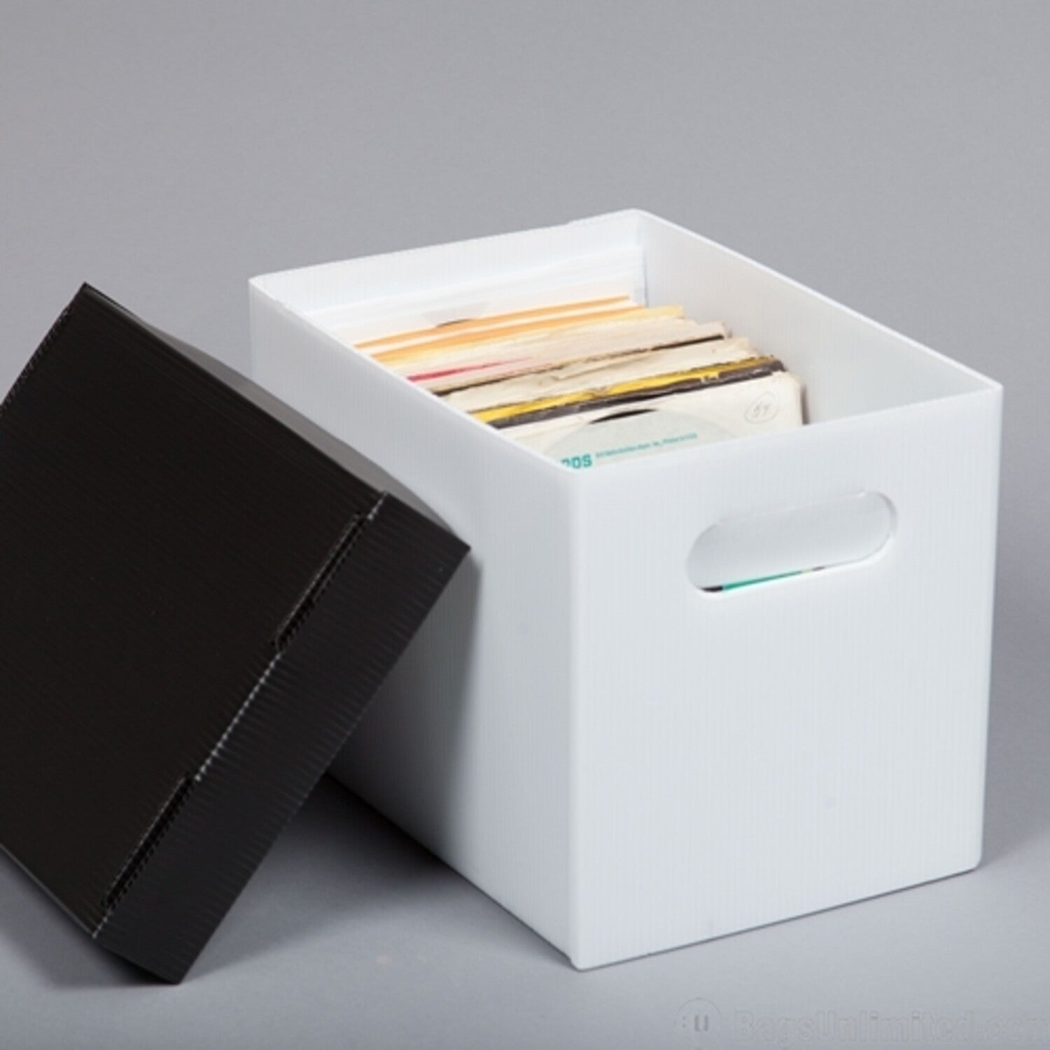 Bags Unlimited X45125CP 7 45 RPM Record Storage Box With Lid Corrugated Plastic