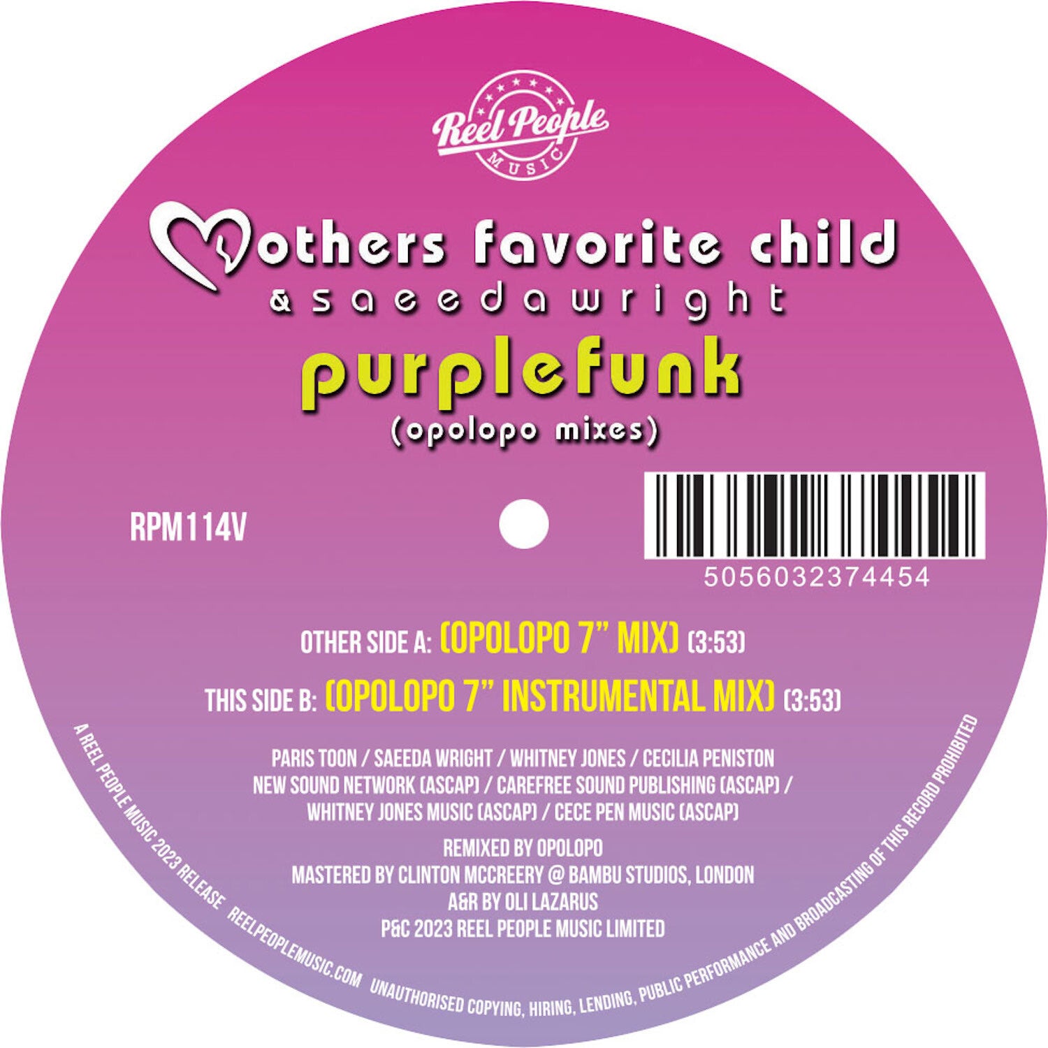 Mothers Favorite Child & Saeeda Wright - Purple Funk (Opolopo Remixes) (Purple Vinyl)