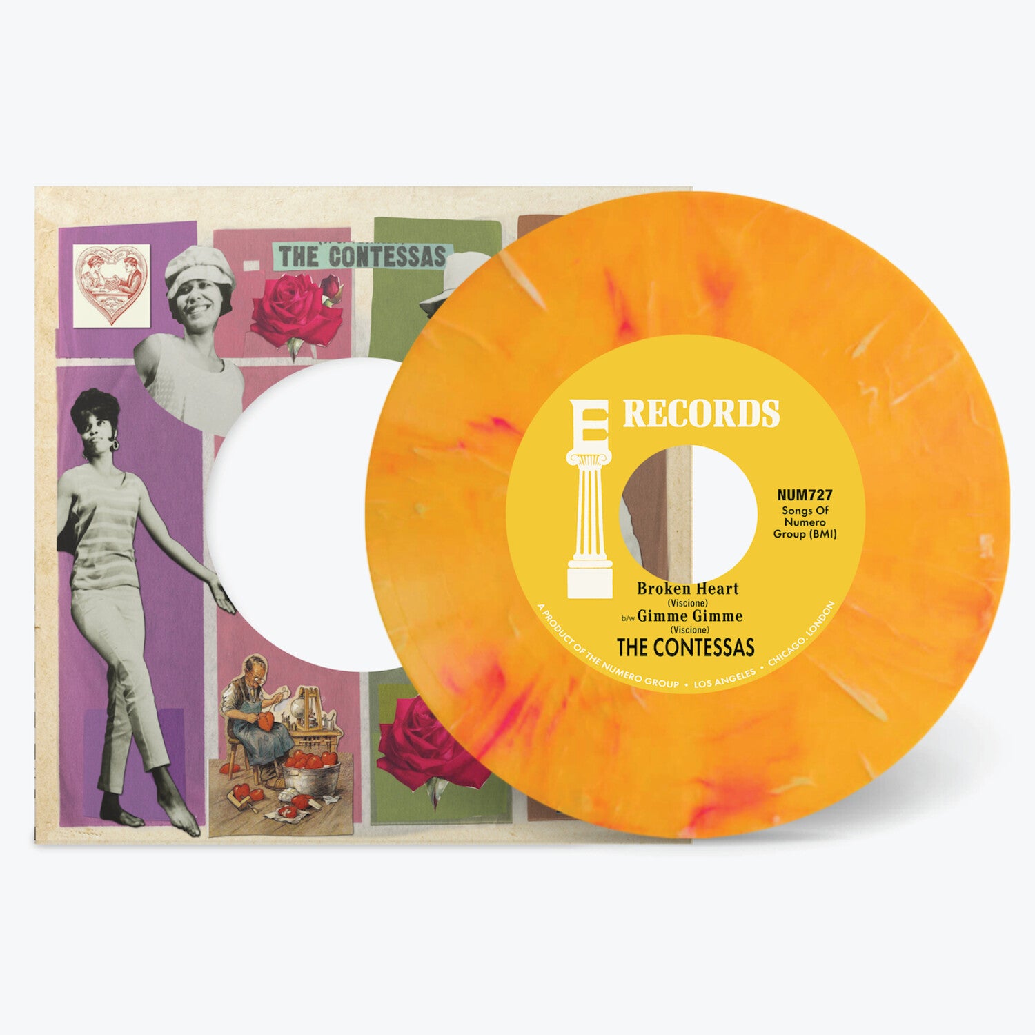 Contessas - Broken Heart B/w Gimme Gimme - Peach/white Marble (White Vinyl)