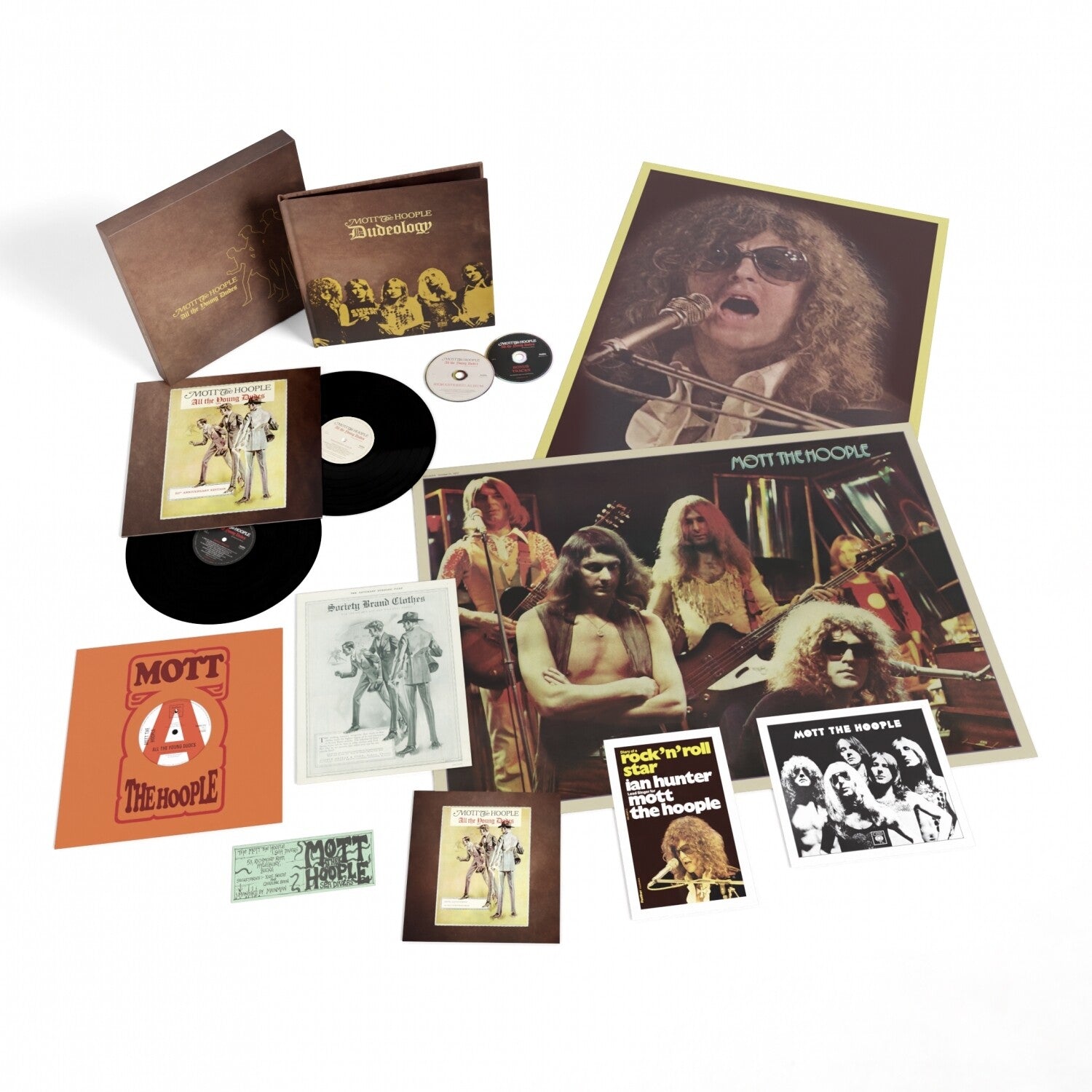 Mott the Hoople - All The Young Dudes: 50th Anniversary Edition - 140gm Black Vinyl, 72pp Hardback Book in Slipcase with 2CD, 12-inch vinyl, & Posters 5xLP