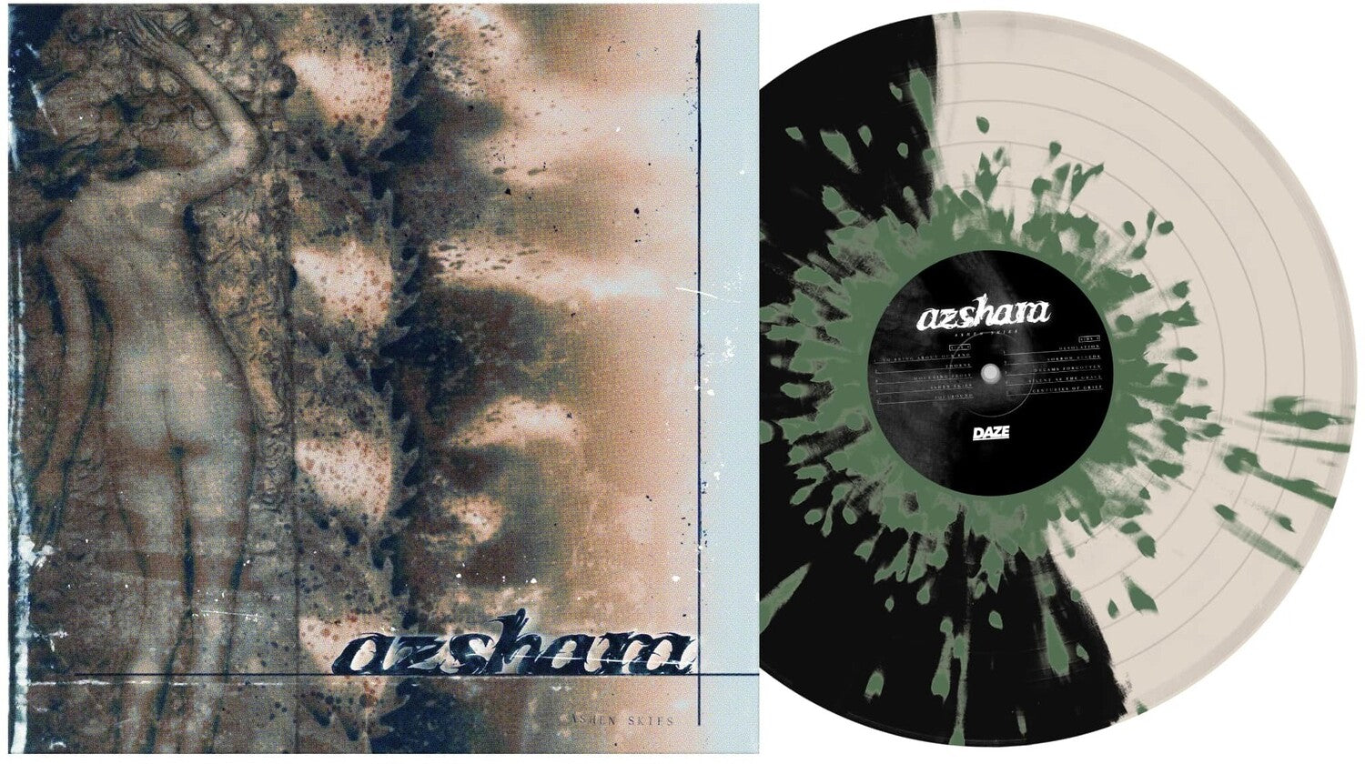 Azshara - Ashen Skies - Half Black/Half Bone w/ Army Green Splatter