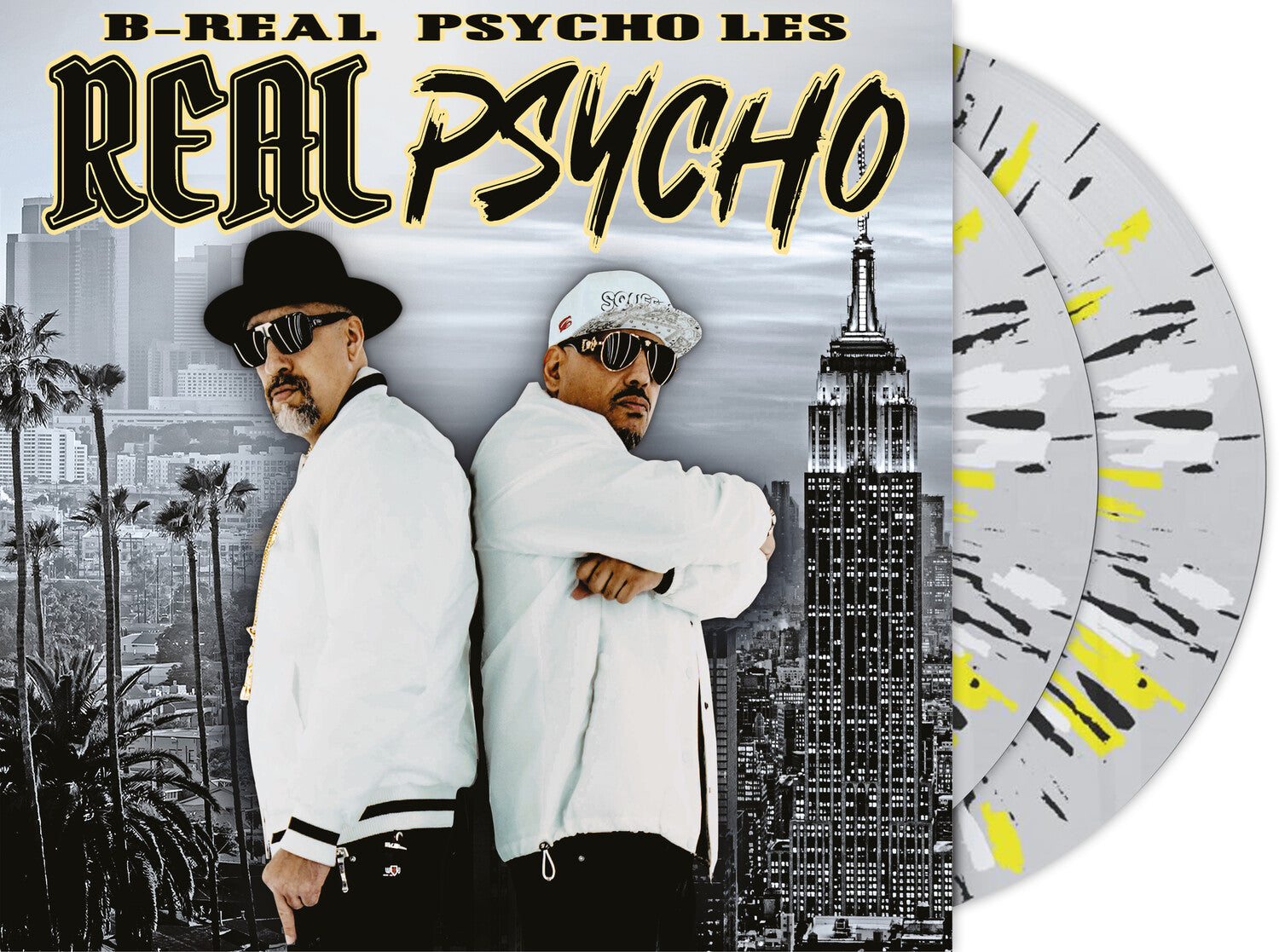 B-Real & Psycho Les - Real Psycho - Deluxe Limited Edition - Clear with Black, Yellow & White Splatter Vinyl Gatefold Cover 2xLP (Clear Vinyl)