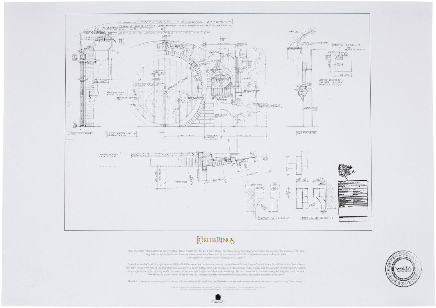 WETA Workshop - The Lord of the Rings Trilogy - The Door of Bag End Blueprint Replica Art Print