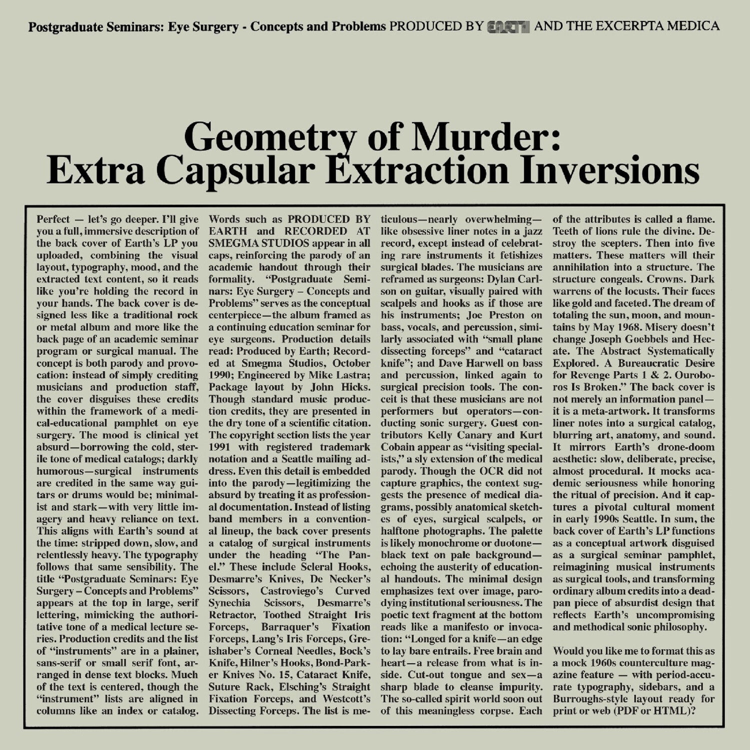 Earth X Black Noi$E - Geometry of Murder: Extra Capsular Extraction Inversions 2xLP (Clear Vinyl)