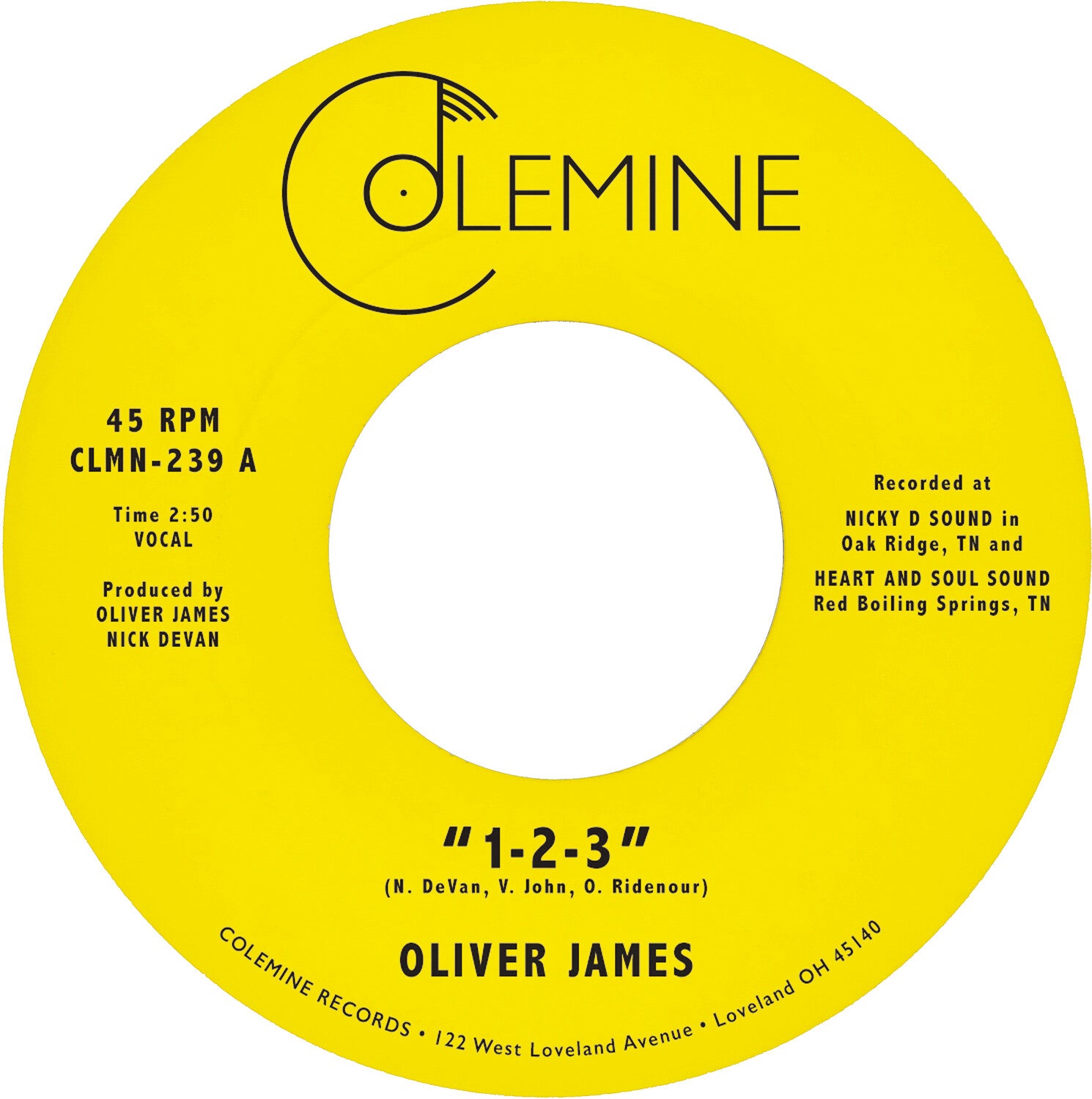 Oliver James - 1-2-3 / Nothing Is Forever (Blue Vinyl)