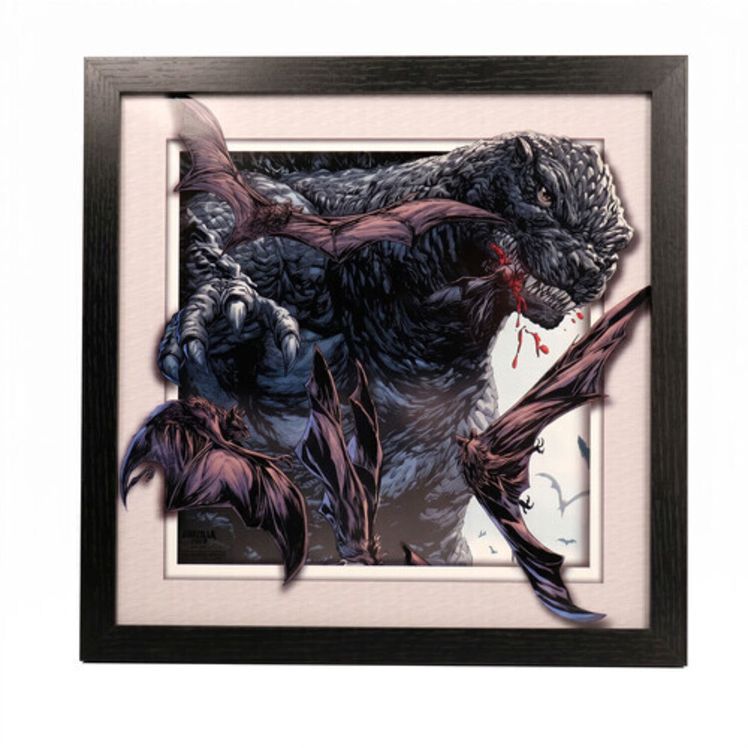 Godzilla - Bats Swarming - 12x12 Faux Matted & Framed Print