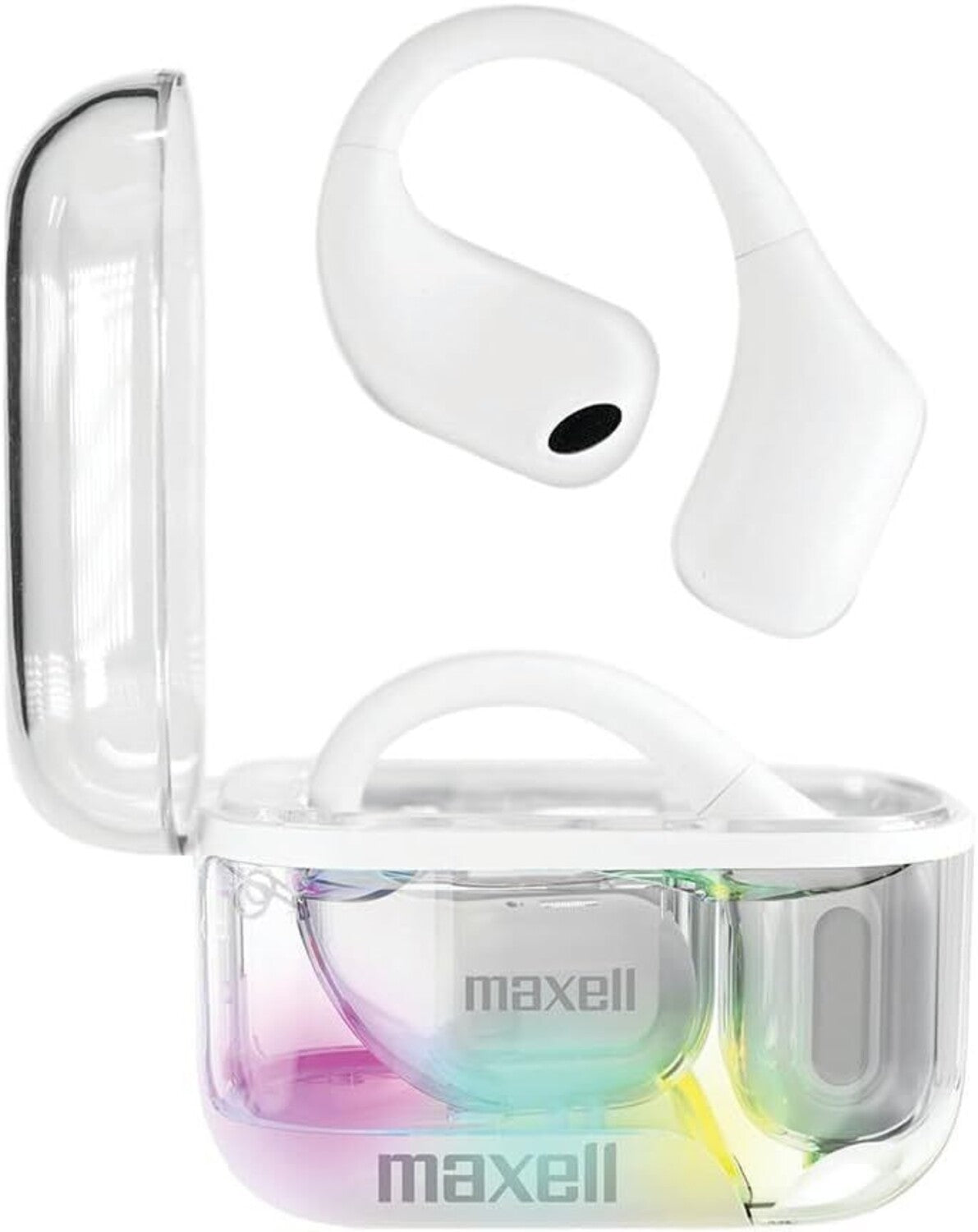 Maxell OWS-W Pro Bluetooth Open Earhooks Wireless Earbuds with Light Up Charging Case