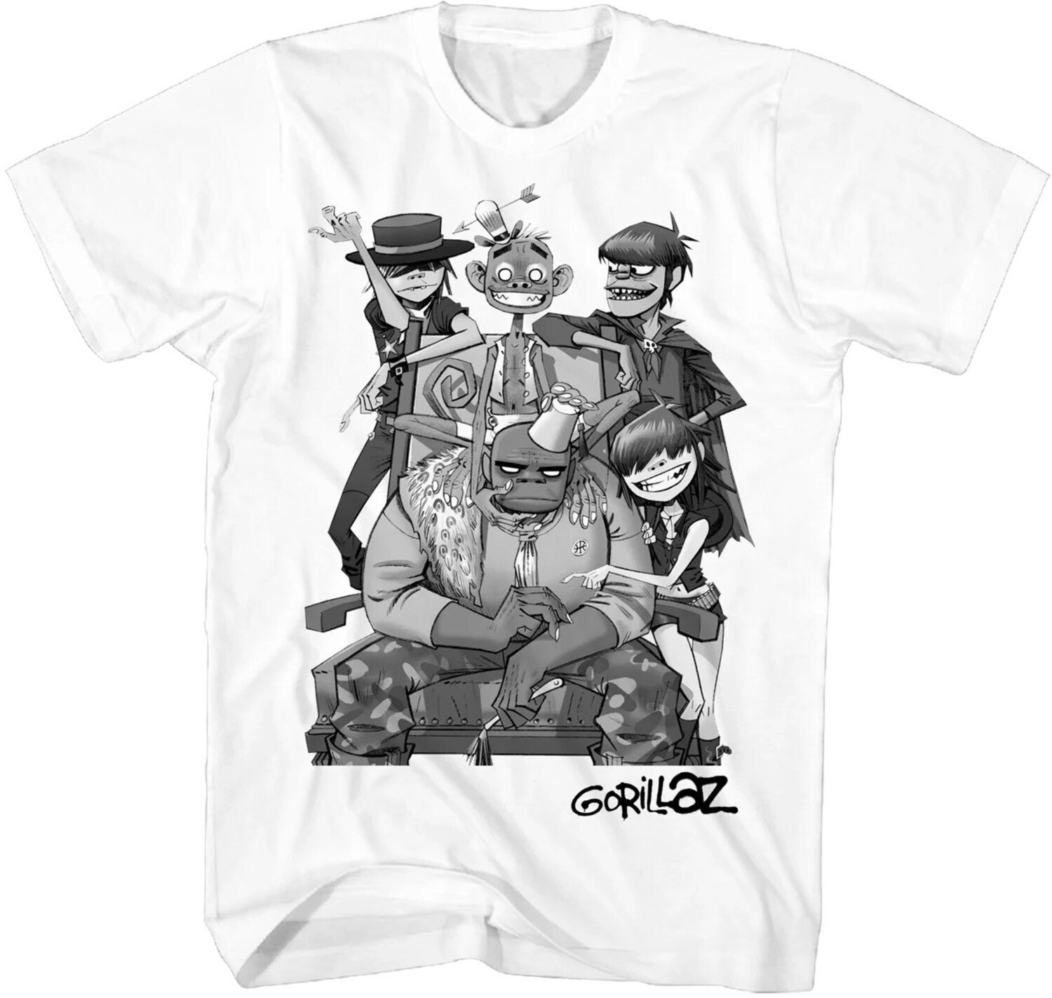 Gorillaz George Spray Black & White Group Art T-shirt