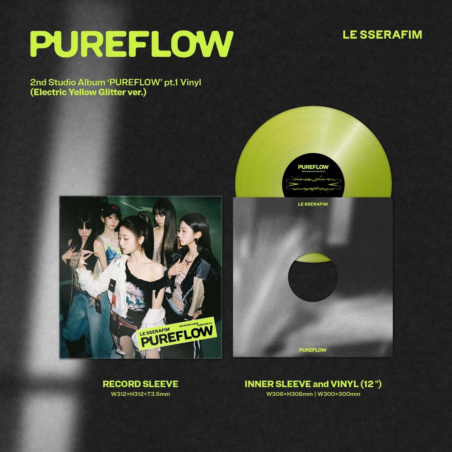 Le Sserafim - 2nd Studio Album 'PUREFLOW' pt.1 [Electric Yellow Glitter ver.] (Yellow Vinyl)