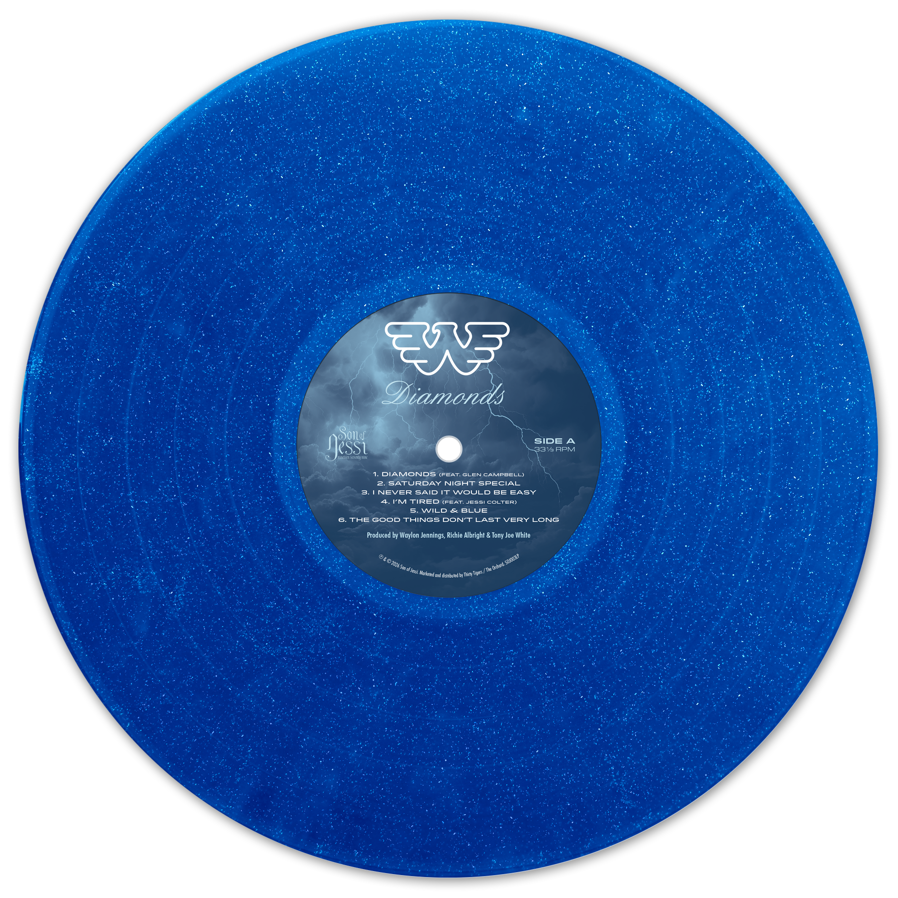 Corkys Exclusive Diamond Burst vinyl, Side A label of Waylon Jennings Diamonds