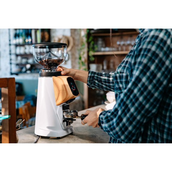 AllGround Sense All Purpose Home Coffee Grinder - White w/ Wood - Corkys Coffee