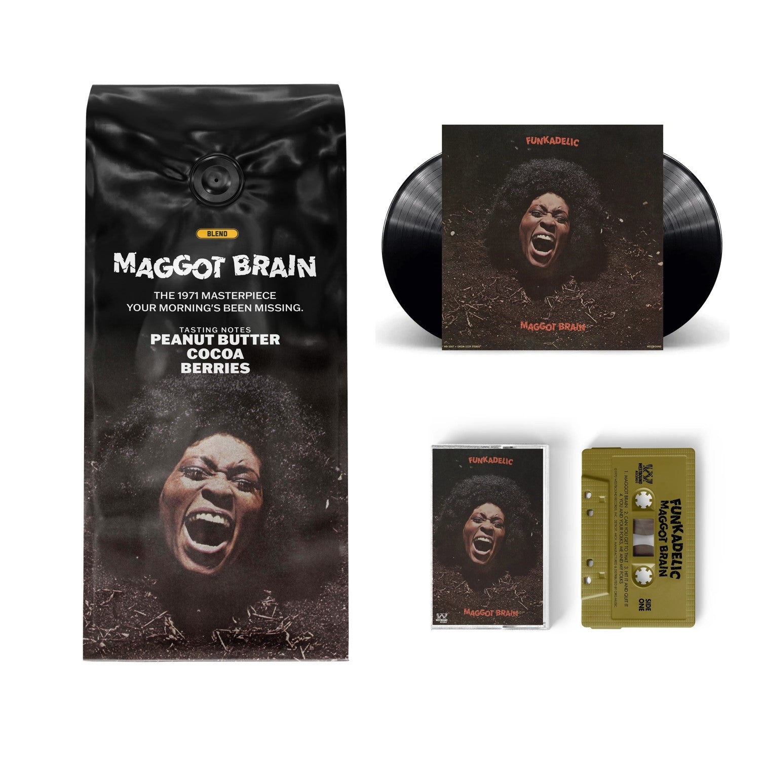 Maggot Brain Deluxe Bundle: coffee, 2xLP, and cassette