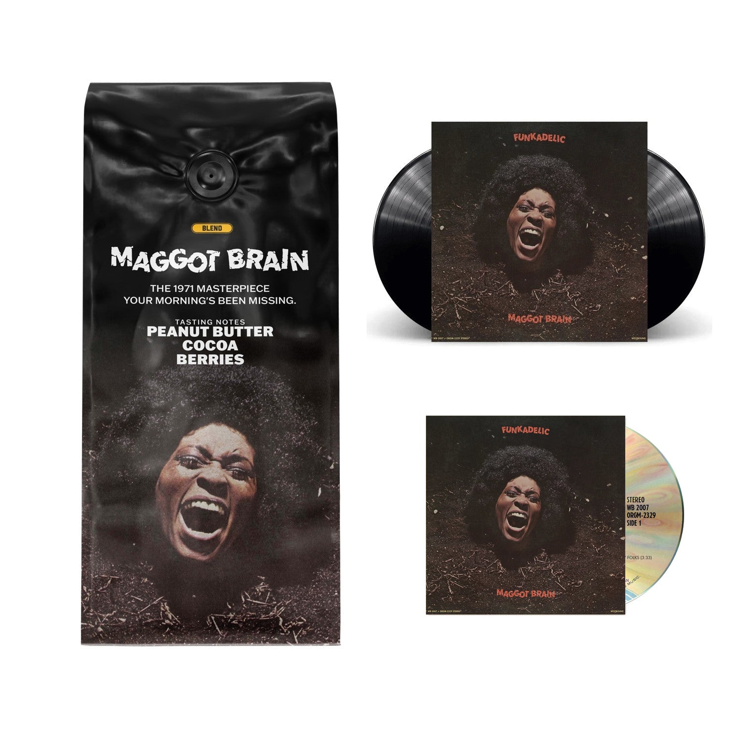 Maggot Brain Deluxe Bundle: 12 oz coffee, 45 RPM 2xLP, and CD