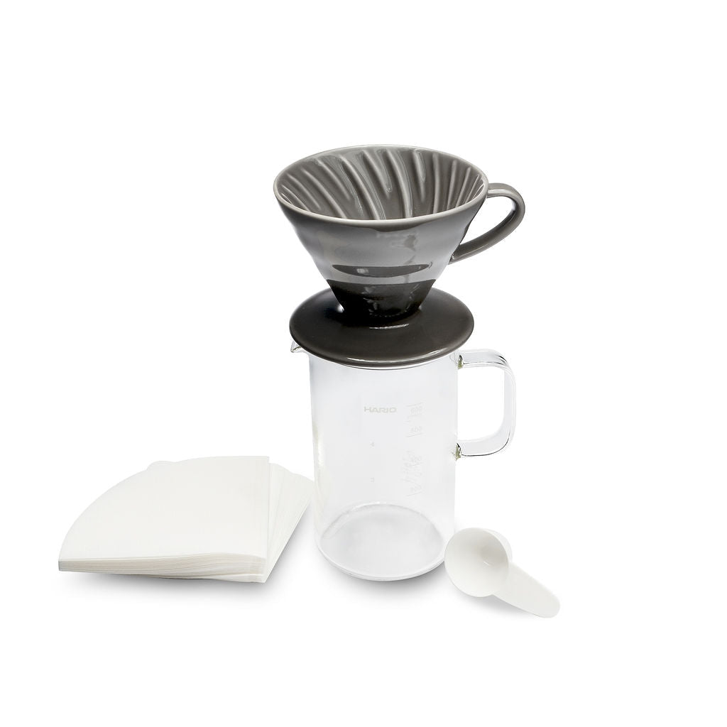 Hario Beaker Server and V60 02 Ceramic Dripper Coffee Set - Gray - Corkys Coffee