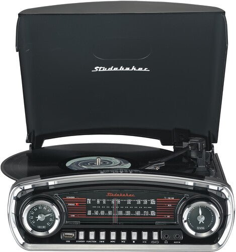 Studebaker SB6057 Retro Turntable 3 Speed AM/FM Radio Bluetooth Receiver (Black) - Corkys Coffee