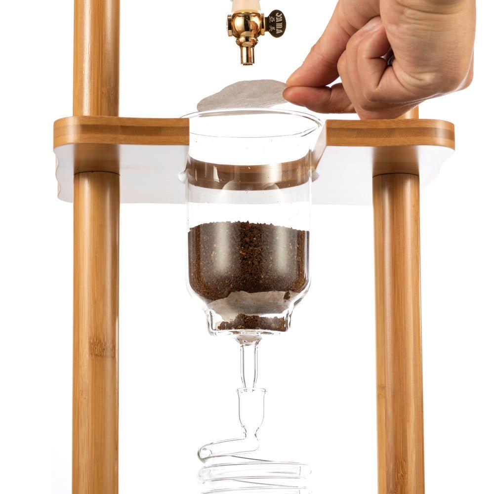 Yama Glass Cold Brew Tower – Bamboo Straight Frame – 6–8 Cup (32 oz) - Corkys Coffee
