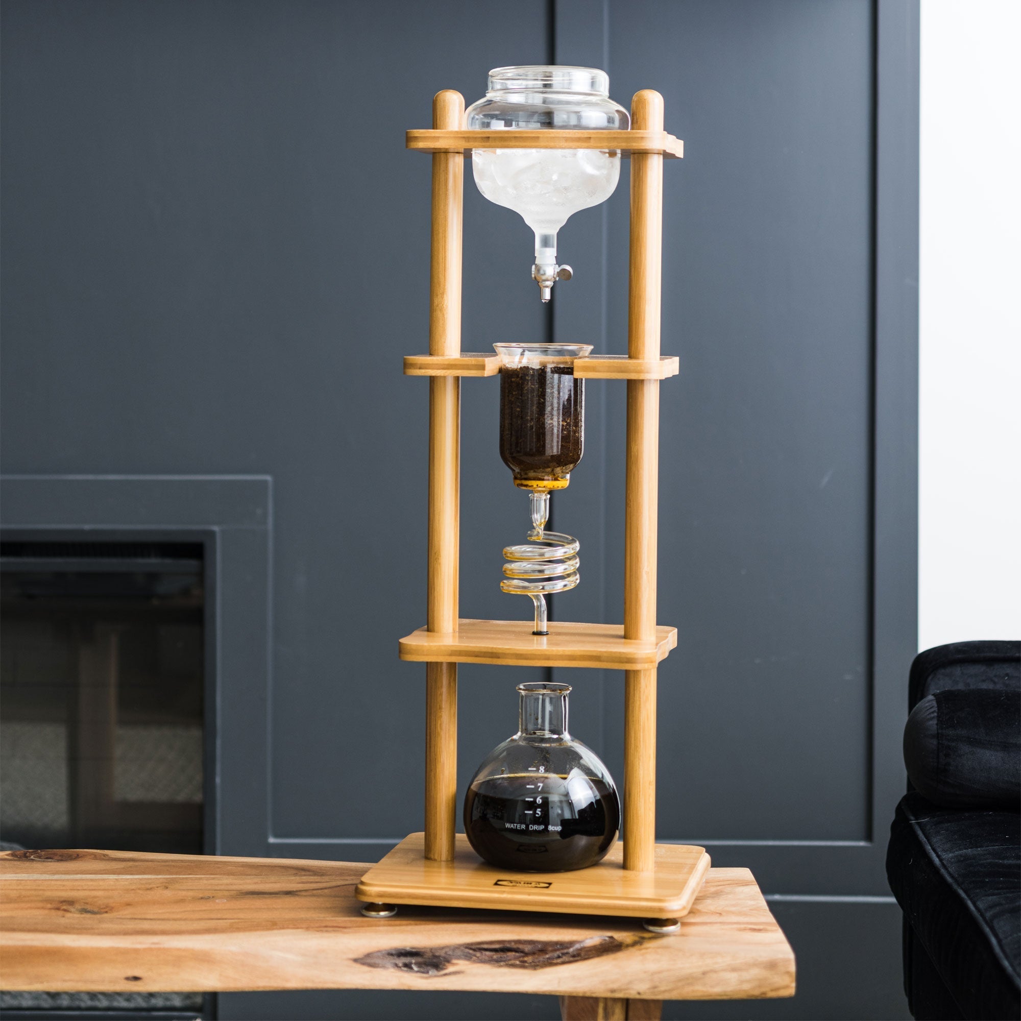 Yama Glass Cold Brew Tower – Bamboo Straight Frame – 6–8 Cup (32 oz) - Corkys Coffee