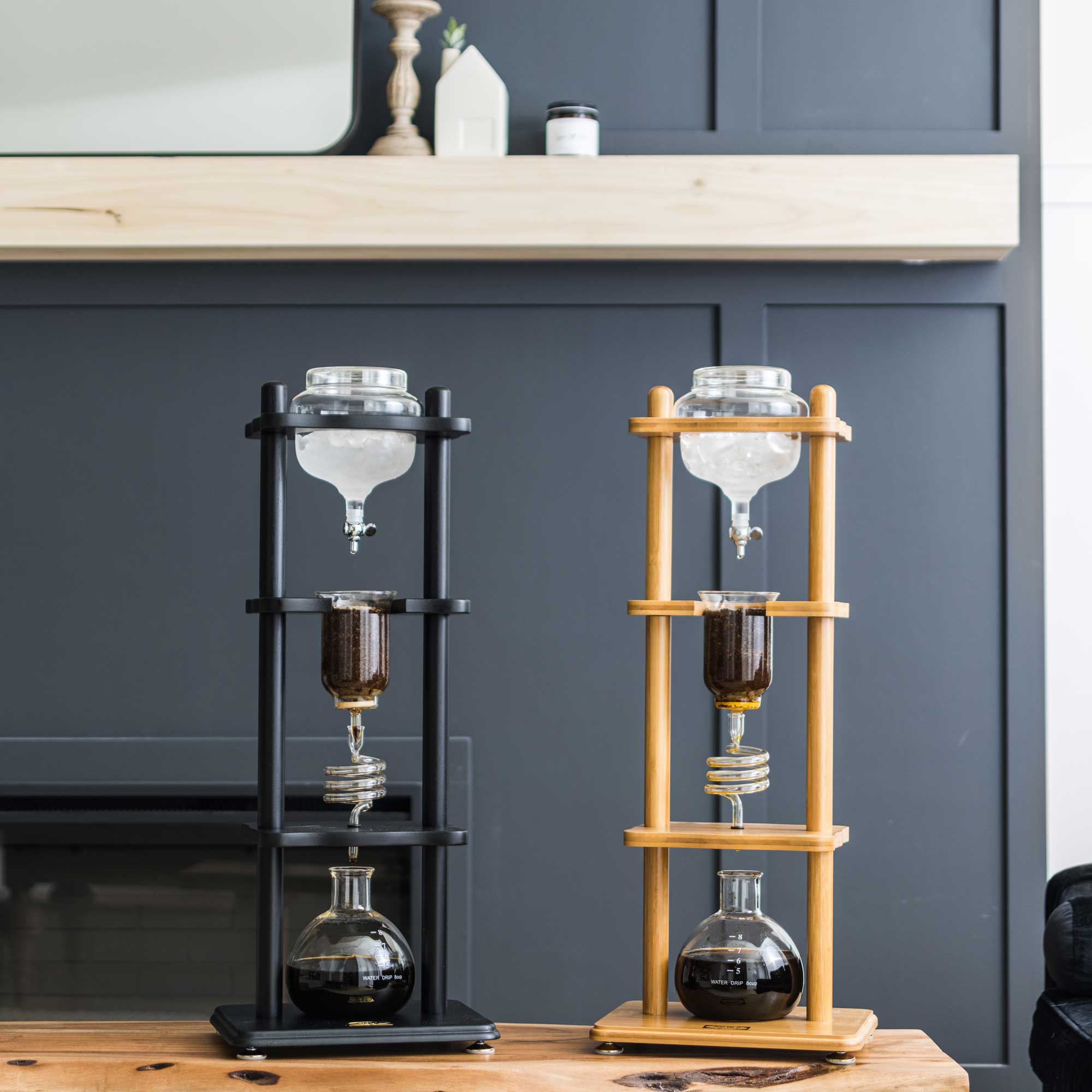 Yama Glass Cold Brew Tower – Bamboo Straight Frame – 6–8 Cup (32 oz) - Corkys Coffee