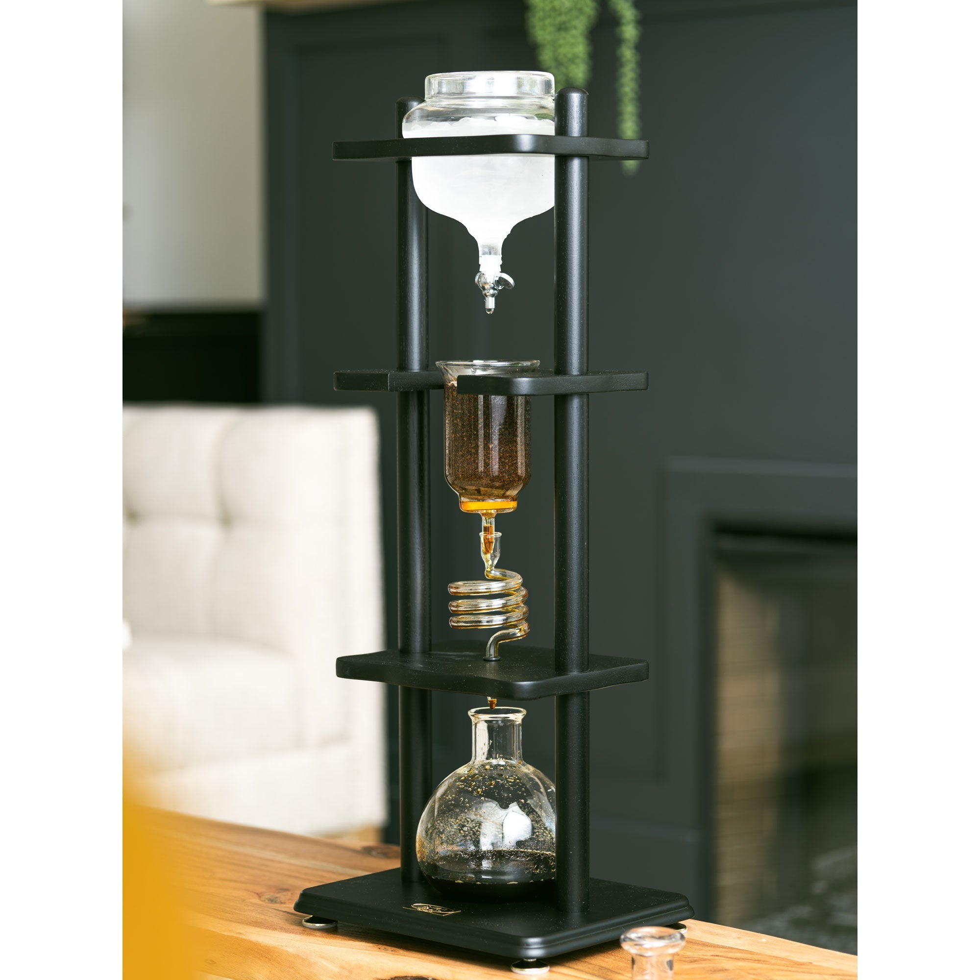 Yama Glass Cold Brew Tower – Black Straight Frame – 6–8 Cup (32 oz) - Corkys Coffee
