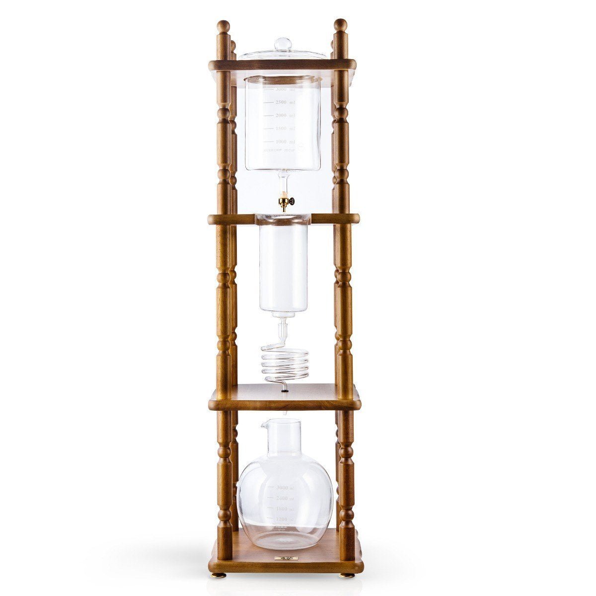 Yama Glass Cold Brew Tower – Curved Brown Wood Frame – 25 Cup (100 oz) - Corkys Coffee