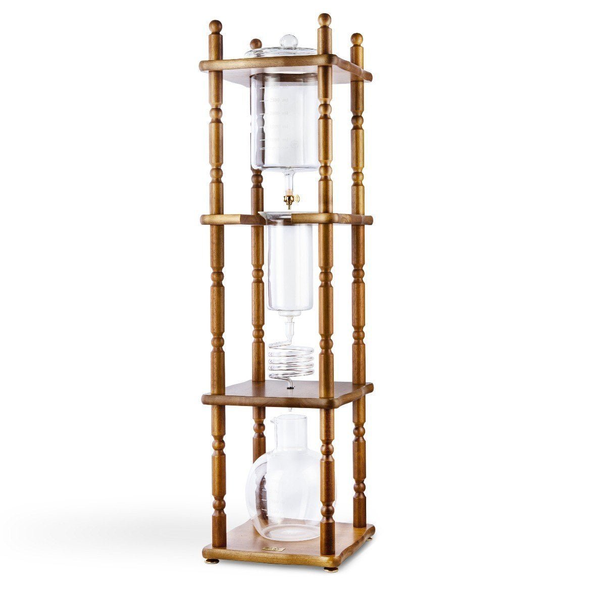 Yama Glass Cold Brew Tower – Curved Brown Wood Frame – 25 Cup (100 oz) - Corkys Coffee