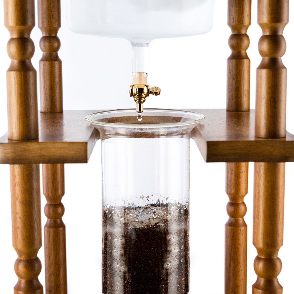 Yama Glass Cold Brew Tower – Curved Brown Wood Frame – 25 Cup (100 oz) - Corkys Coffee