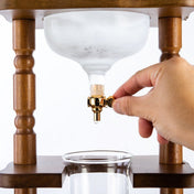Yama Glass Cold Brew Tower – Curved Brown Wood Frame – 6–8 Cup (32 oz) - Corkys Coffee