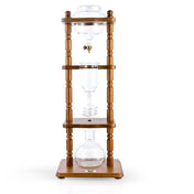 Yama Glass Cold Brew Tower – Curved Brown Wood Frame – 6–8 Cup (32 oz) - Corkys Coffee