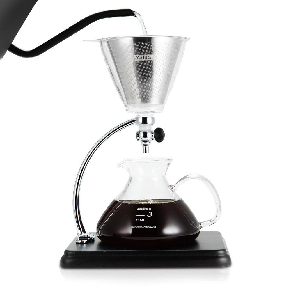 Yama Glass Silverton Brewer w/ Black Base & Silver Accents - Corkys Coffee